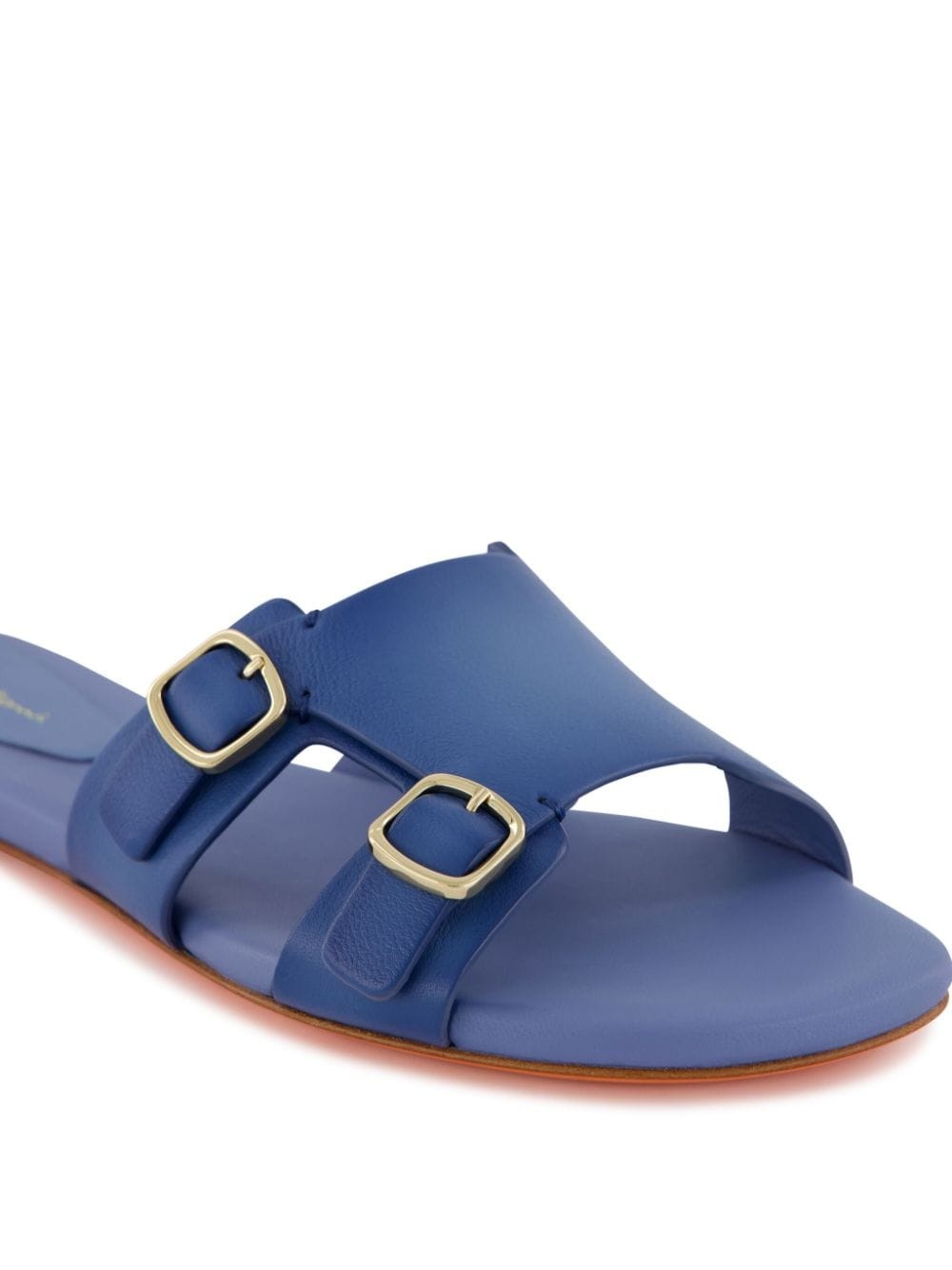 double-buckle leather slides - 6