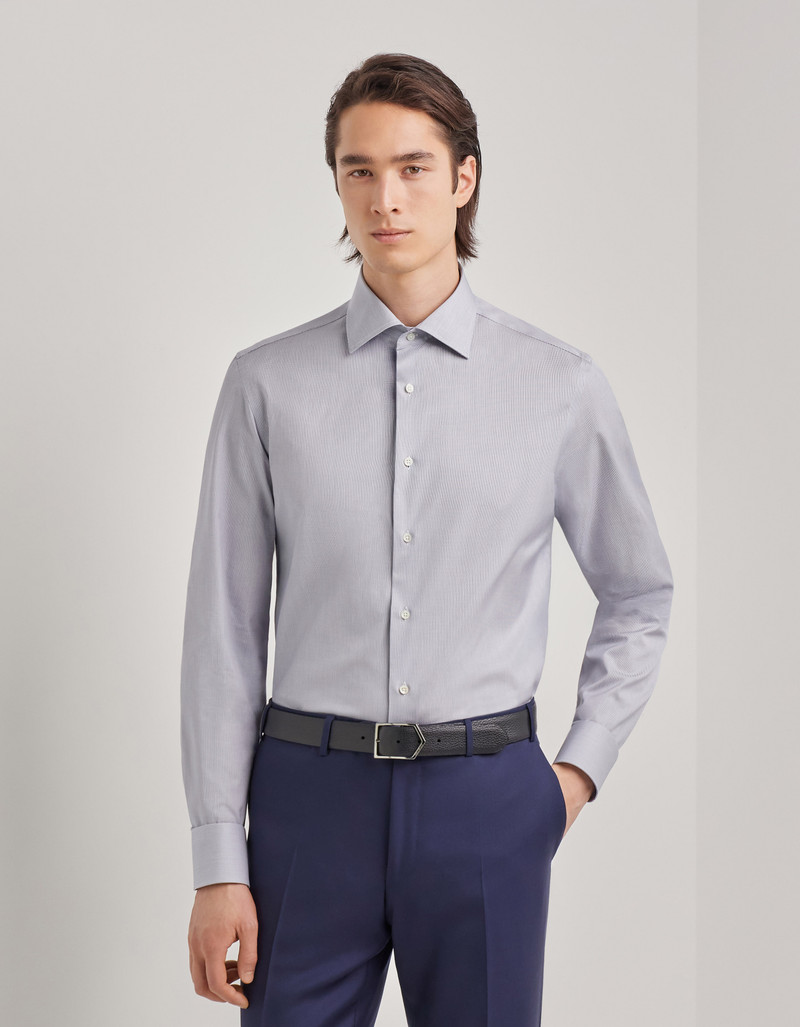Canali IMPECCABILE BLUE AND WHITE COTTON MICRO-PLAID REGULAR-FIT SHIRT outlook