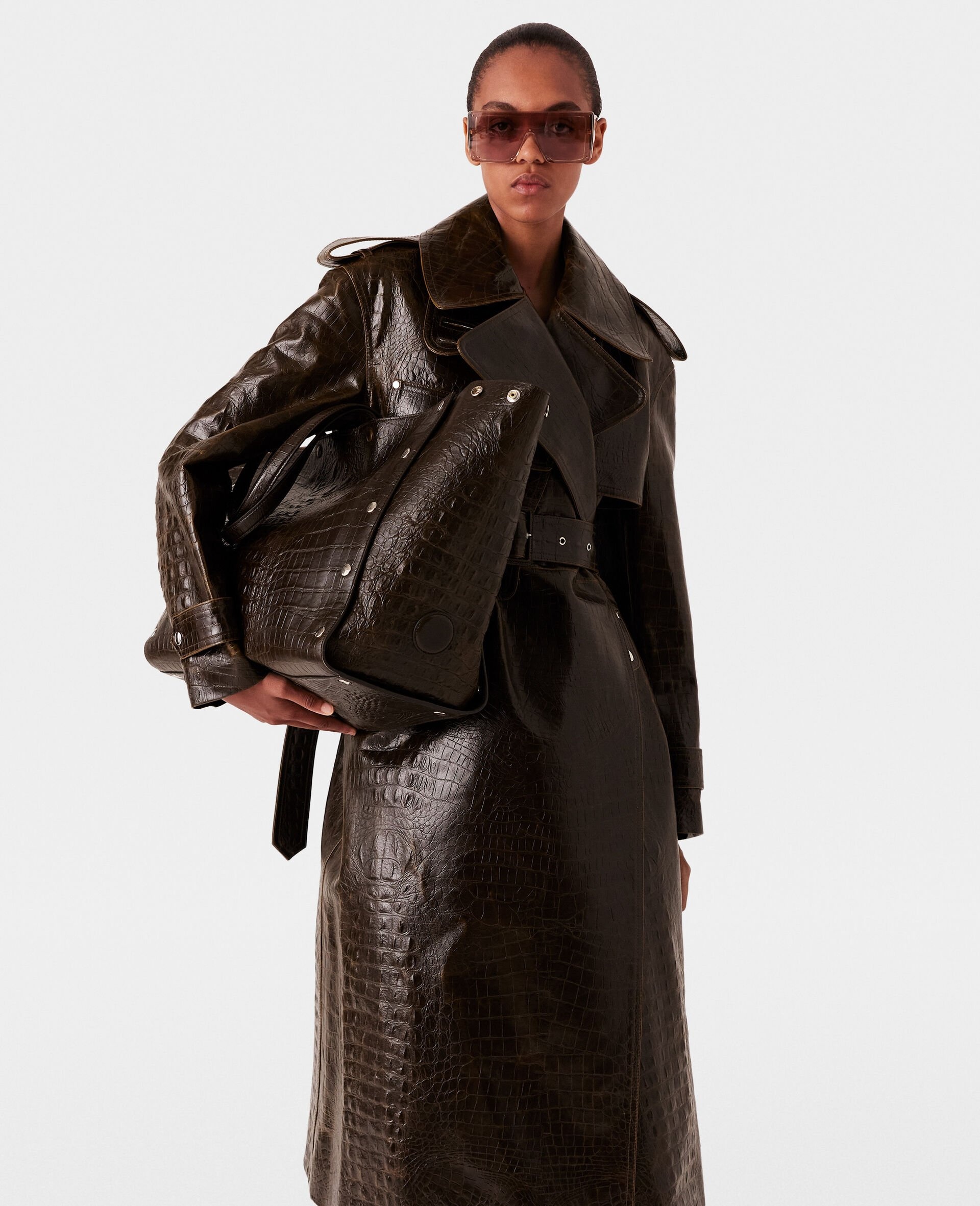 Crocodile Embossed Trench Coat - 6