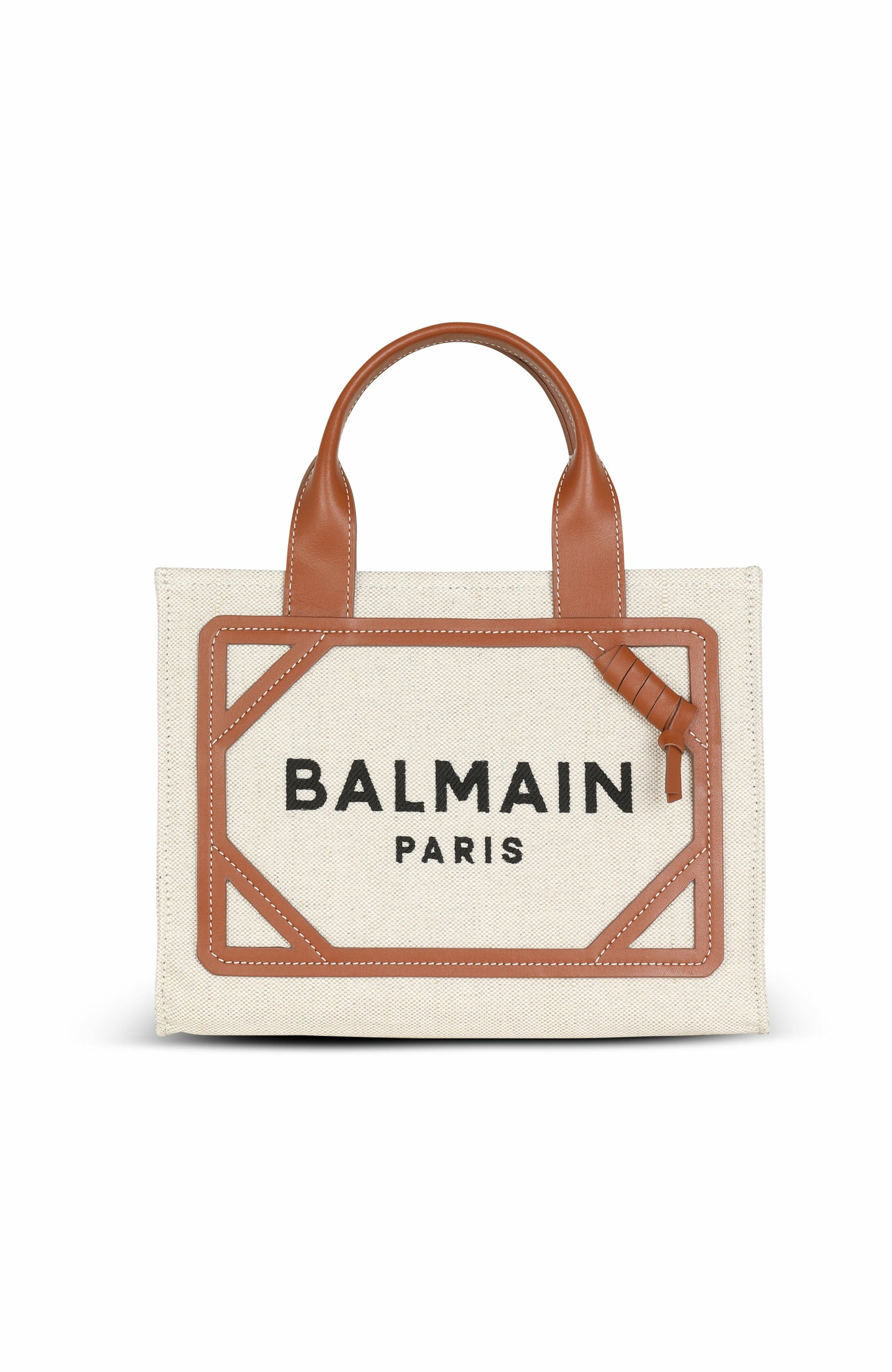 Balmain B-Army small tote bag in canvas and leather in Beige at Nordstrom - 1