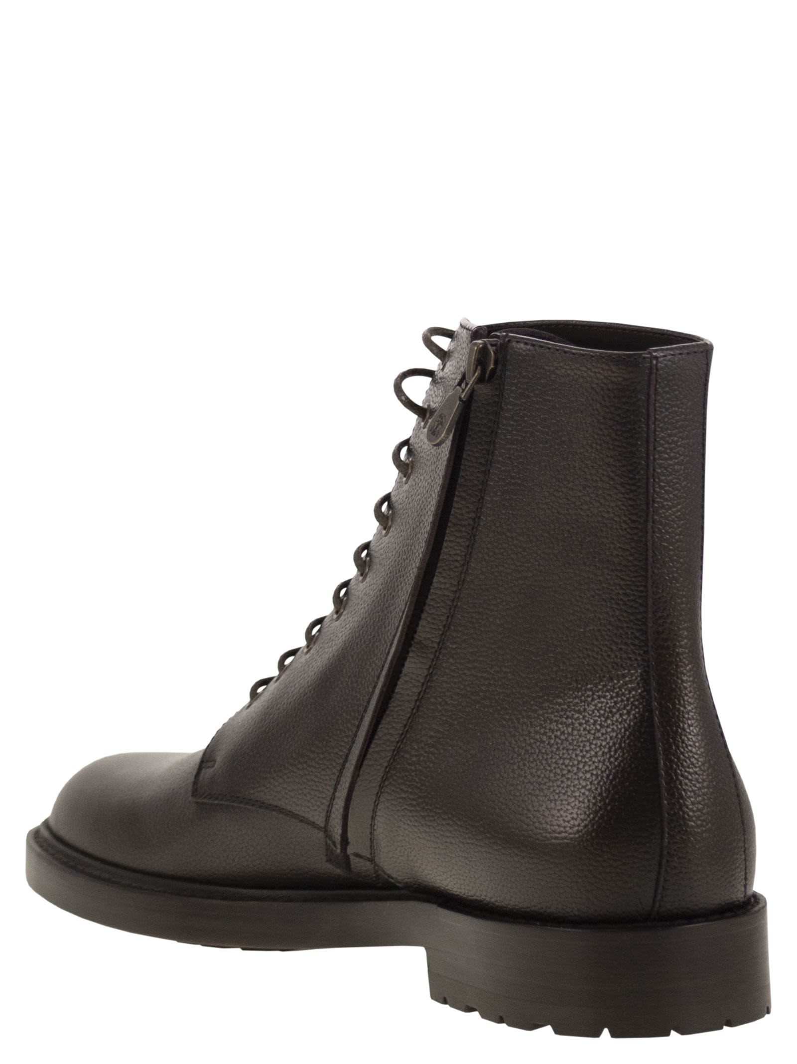 Brunello Cucinelli Men Hammered Leather Ankle Boots - 3