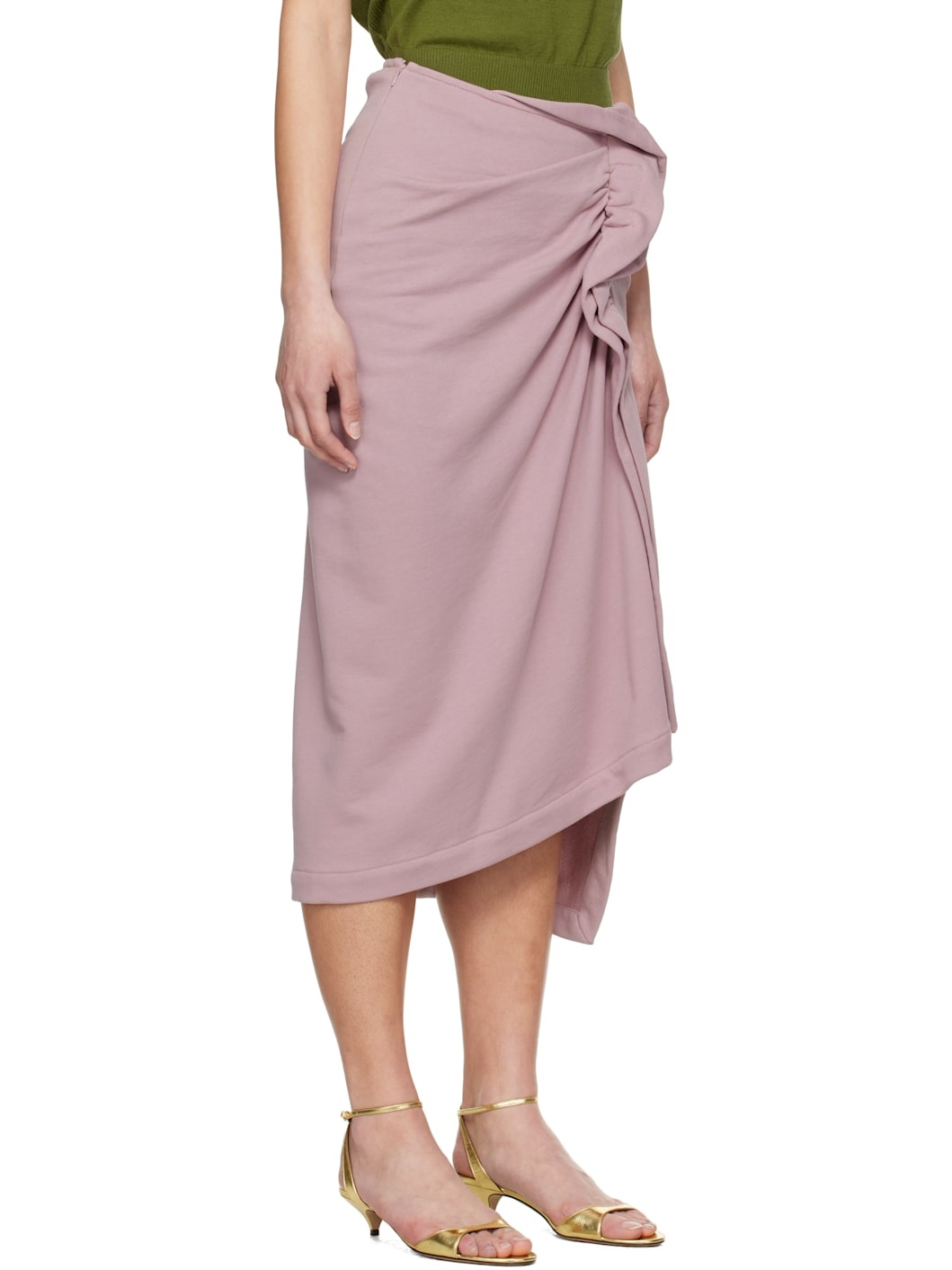 Pink Ruffled Cotton Midi Skirt - 2