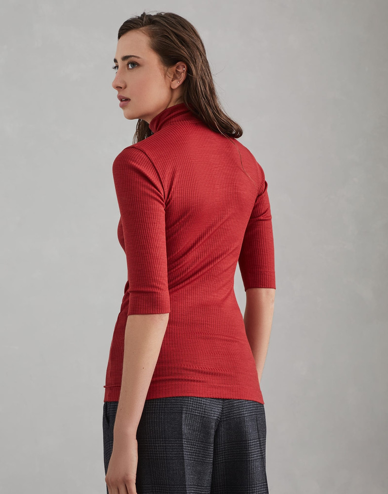 Brunello Cucinelli Ribbed wool jersey turtleneck t-shirt with precious half zip outlook