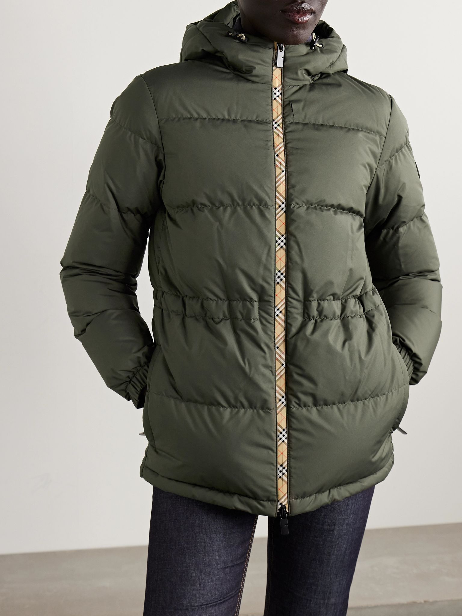Hooded quilted shell down coat Dark green - 3
