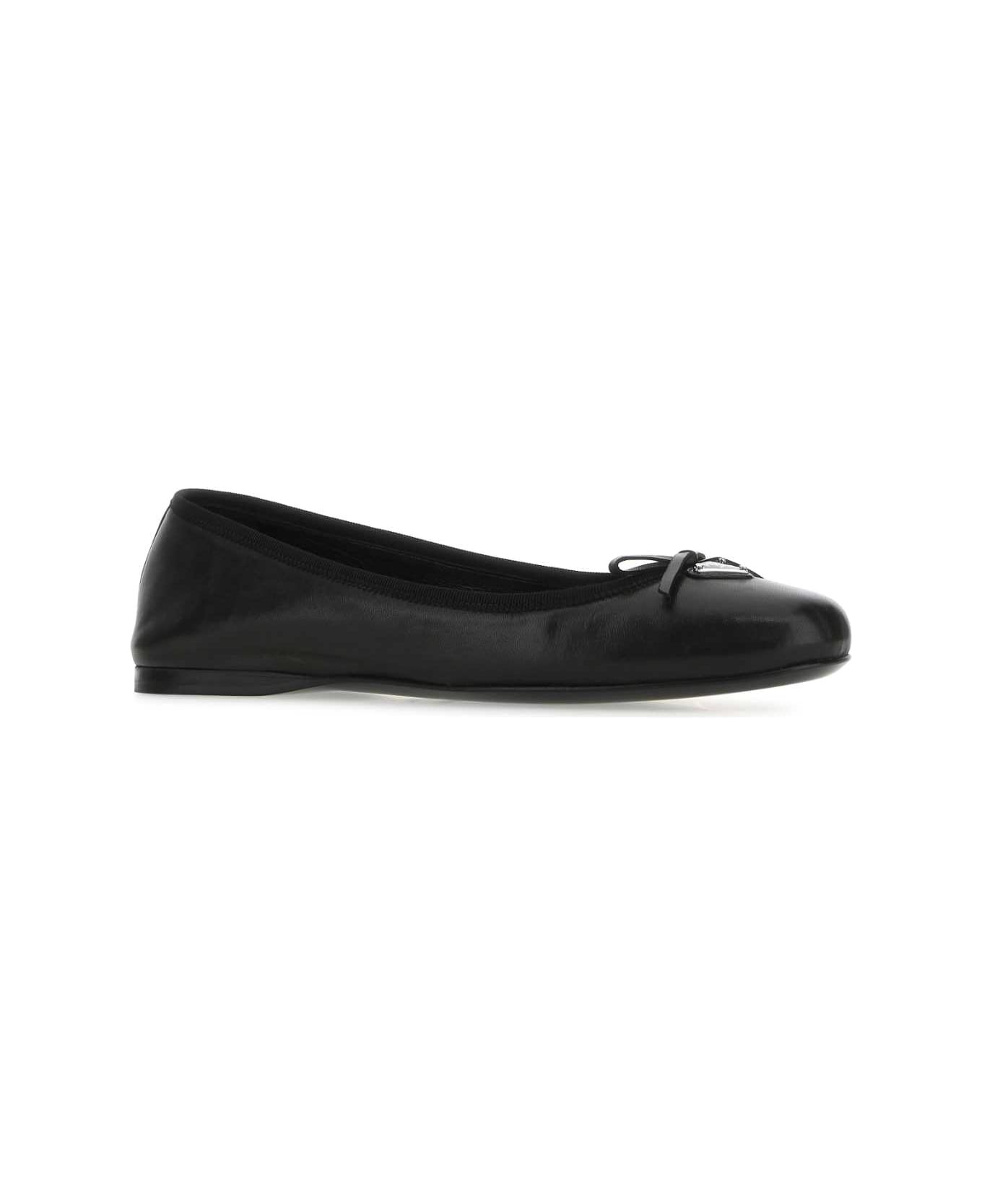 Black Nappa Leather Ballerinas - 2