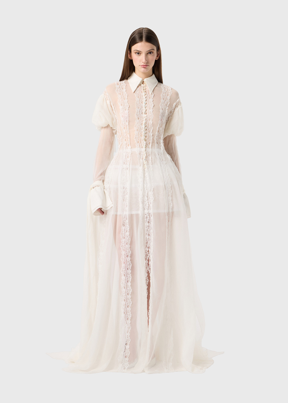 CHIFFON AND LACE SHIRT DRESS - 2