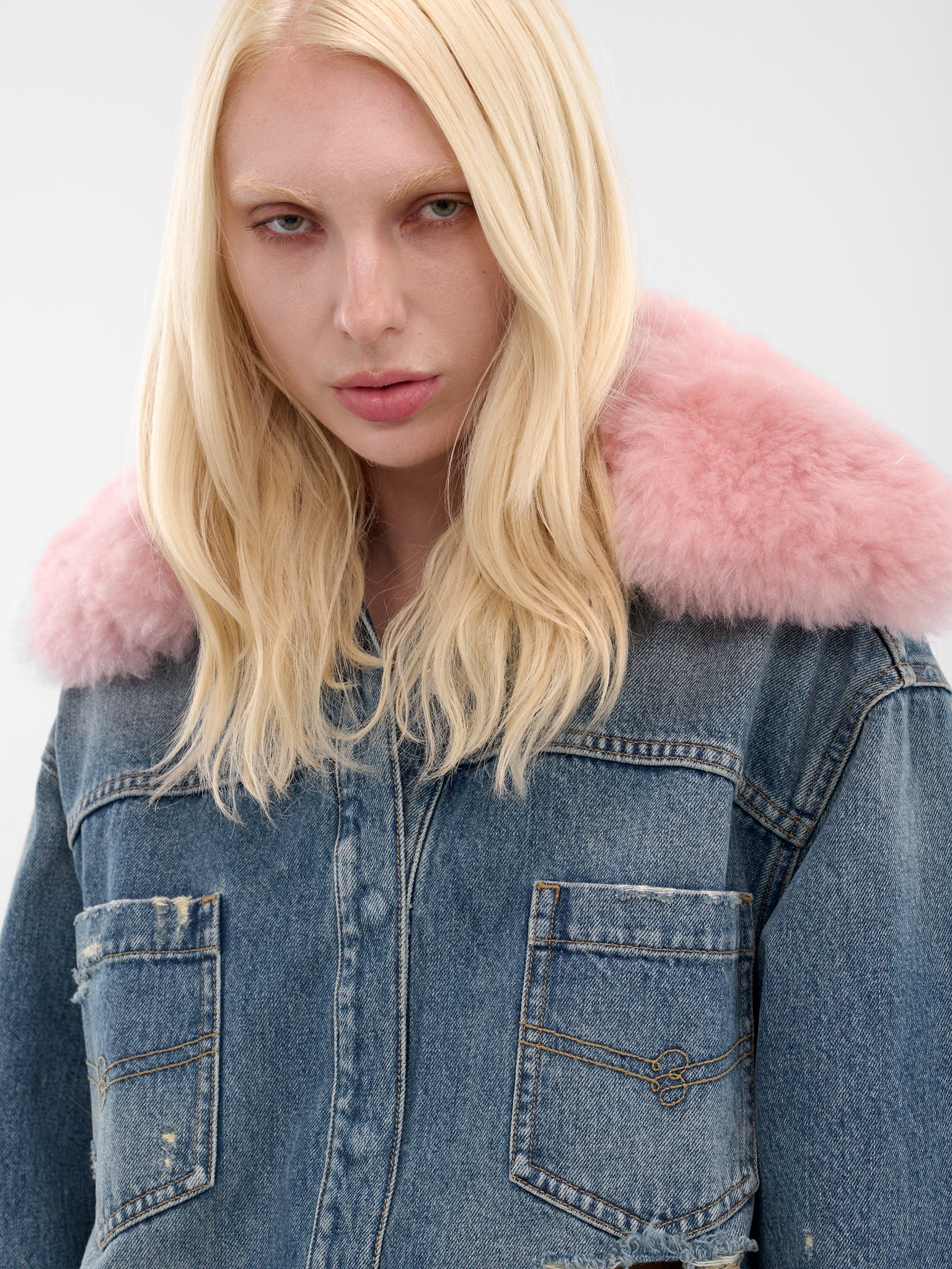 Blue Destroyed Denim Oversized Jacket - 4