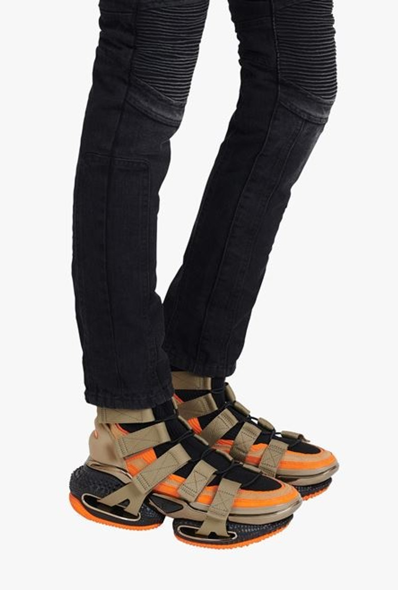 Khaki suede and knit B-Bold sneakers with straps 8