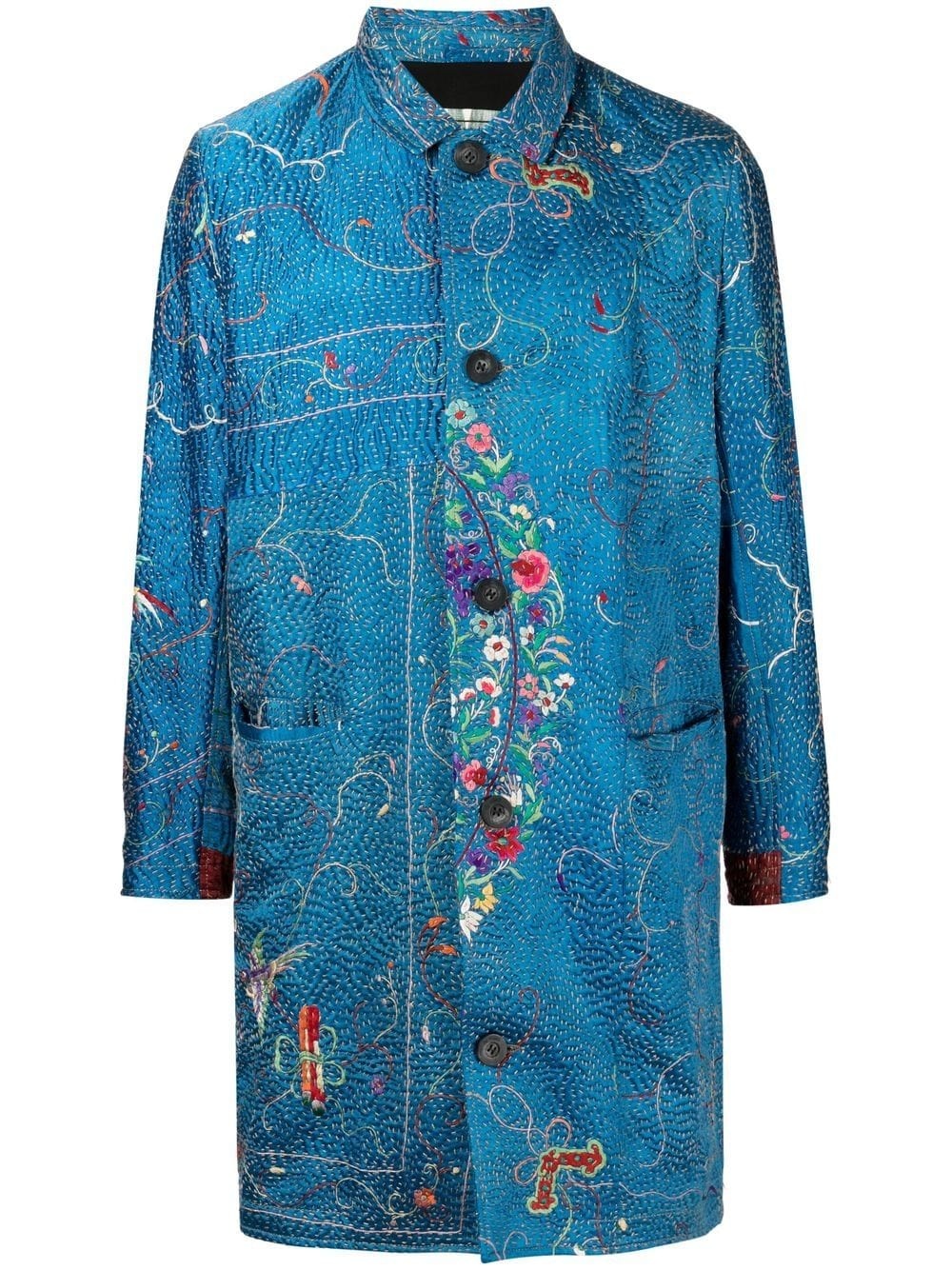 embroidered buttoned single-breasted coat - 1