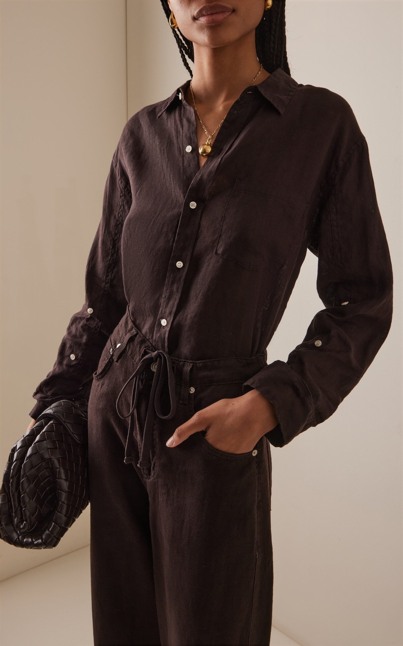 Kayla Shrunken Linen Shirt brown - 2