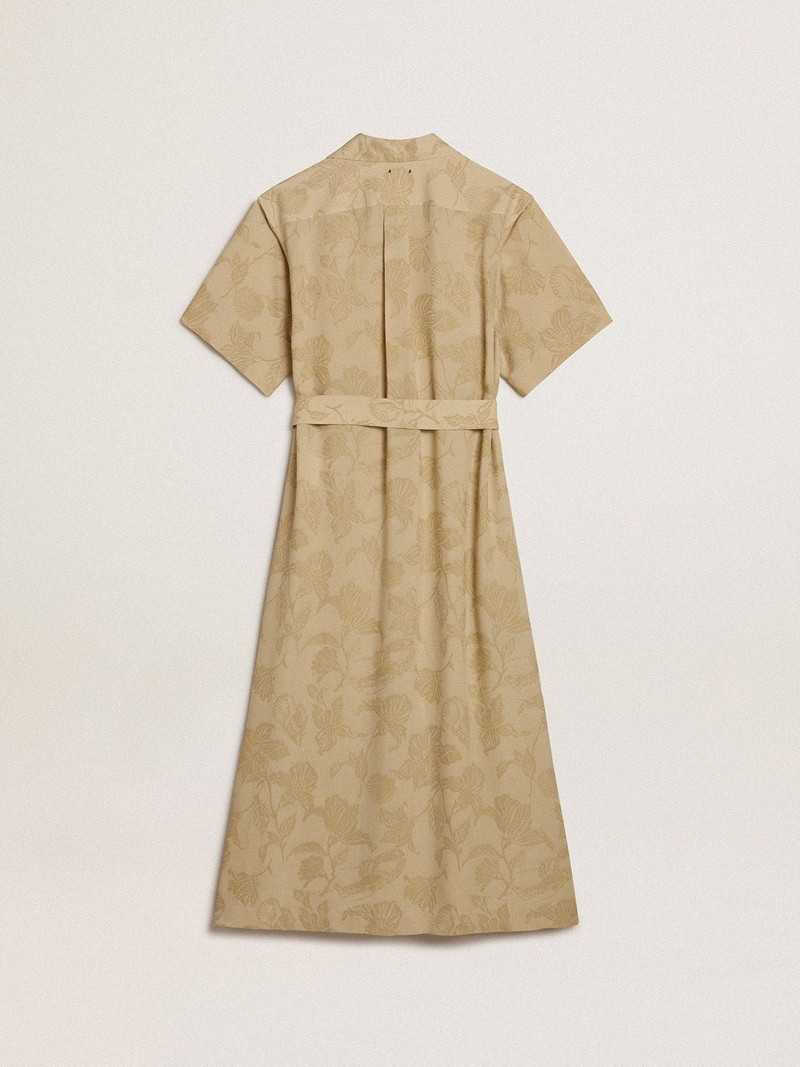 Women's short-sleeved shirt dress in beige floral jacquard 6