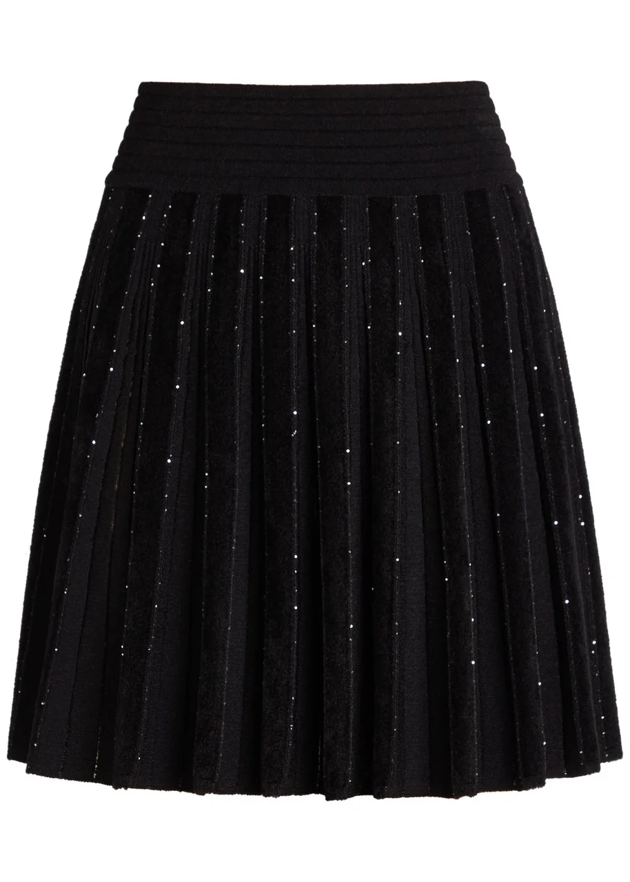 Balmain Sequin-embellished Stretch-knit Mini Skirt - 1