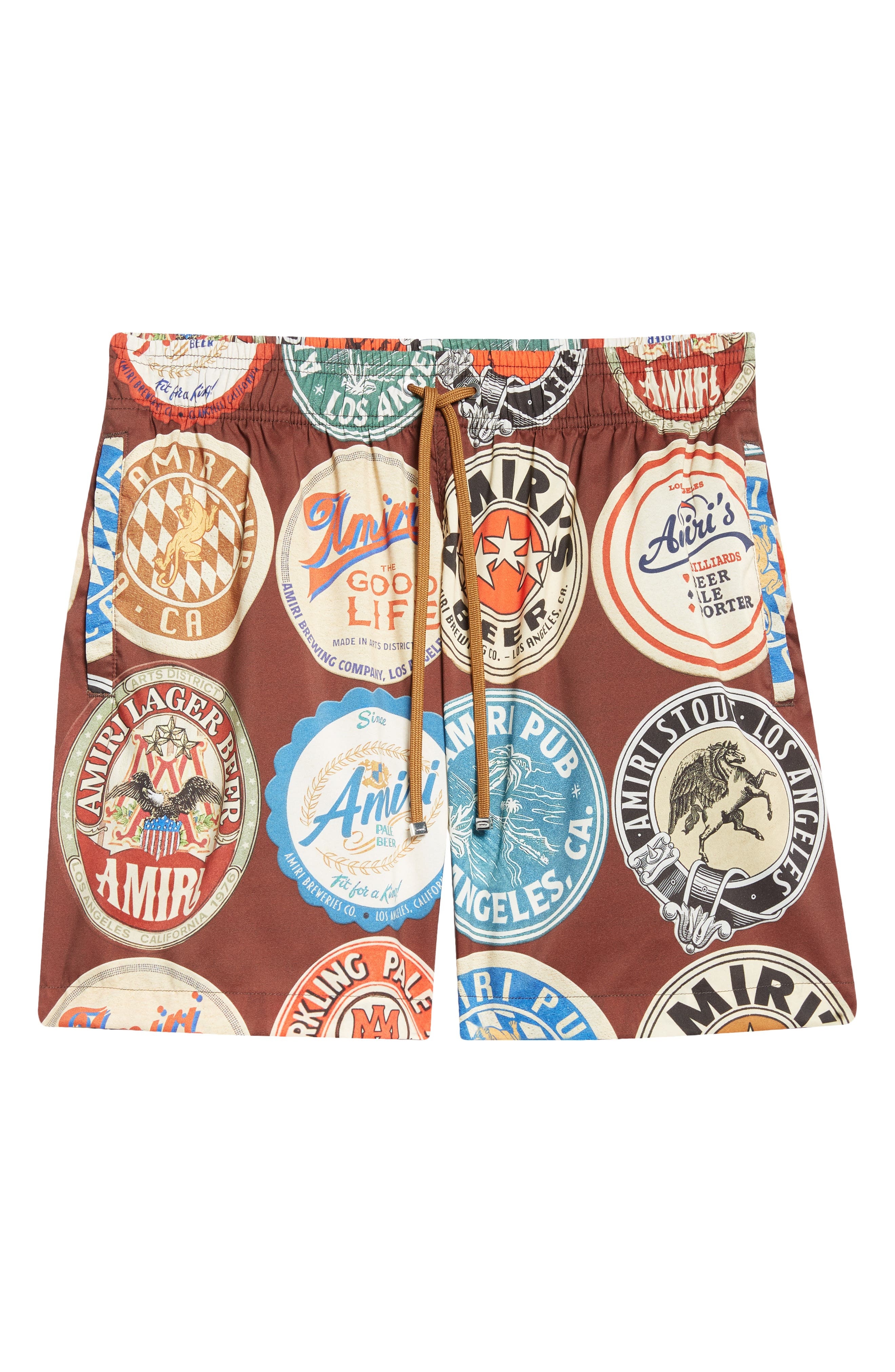 AMIRI Coasters Print Swim Trunks in Chocolate at Nordstrom - 7
