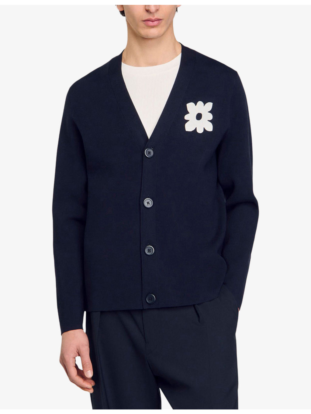 Flower-Patch V-Neck Knitted Cardigan - 3