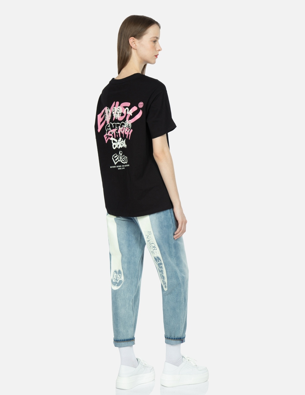 GRAFFITI DARUMA DAICOCK PRINT DENIM TAPER JEANS - 3