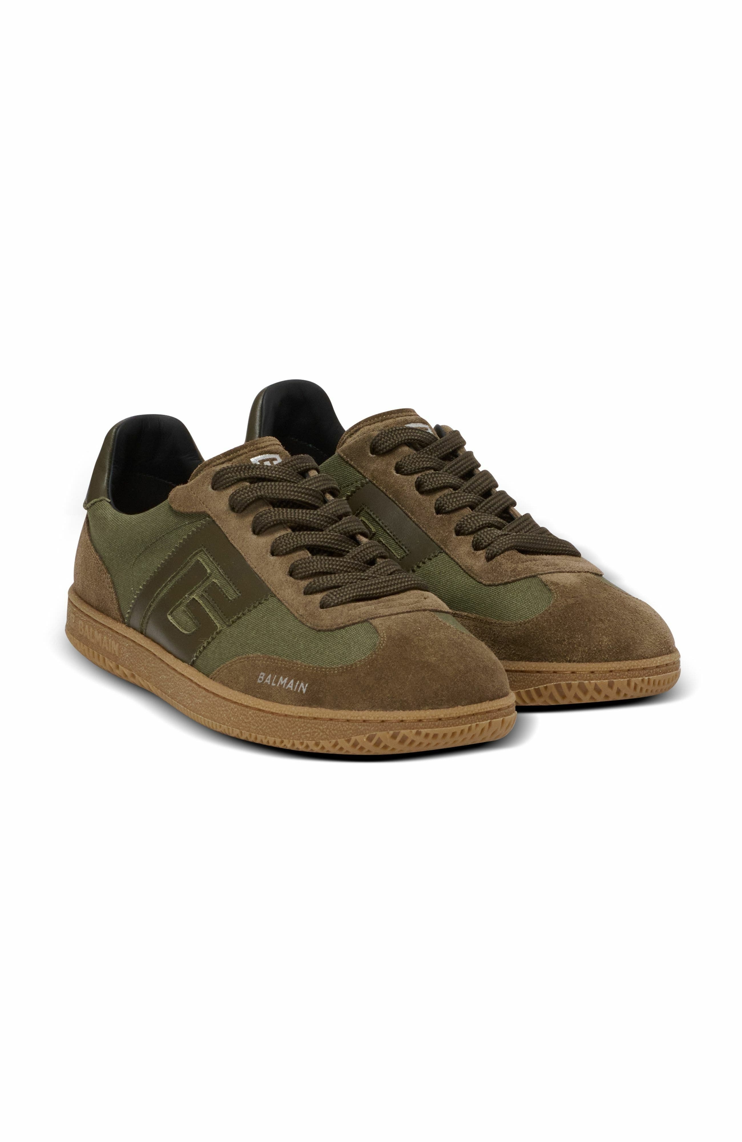 Balmain Swan trainers in leather and canvas in Khaki at Nordstrom - 1