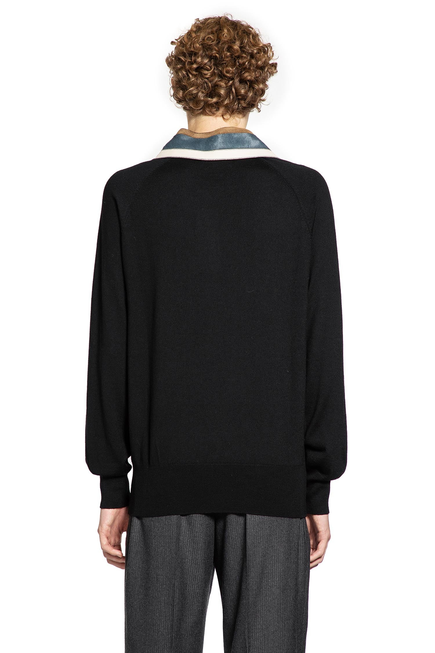 Wool Cashmere Polo With Suede Collar - 3