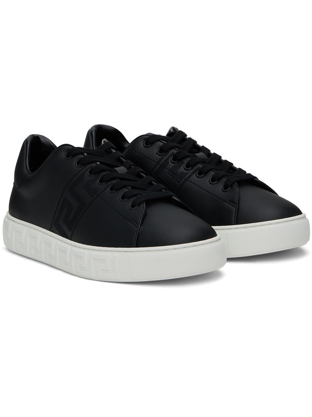 Black Embroidered Greca Sneakers - 4