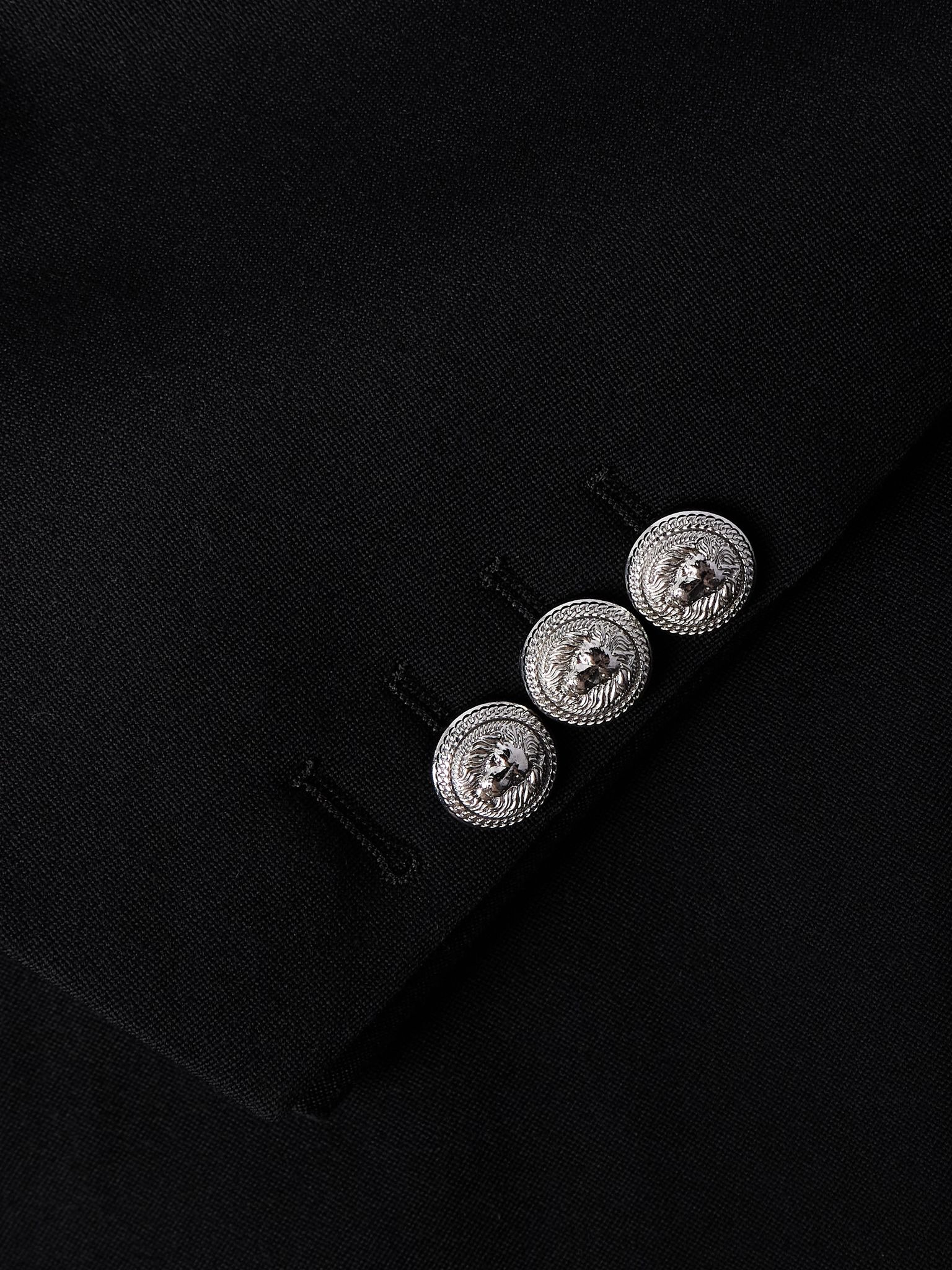 Double-Breasted Grain De Poudre Wool Blazer Black - 5