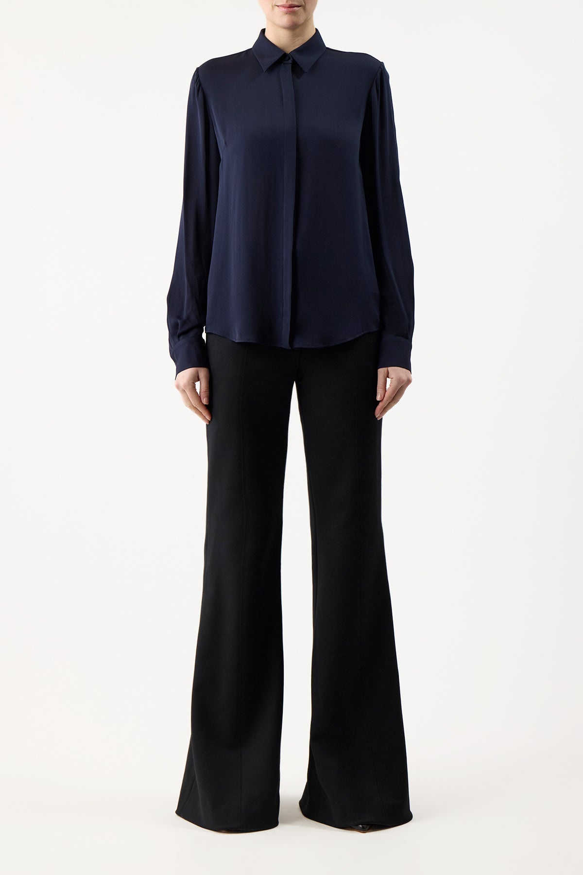 Henri Blouse in Dark Navy Silk Cashmere - 2