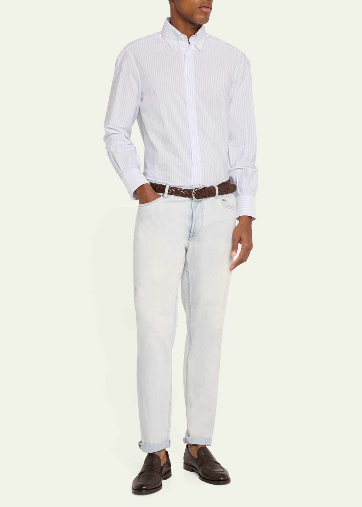 Men's Cotton Stripe Button-Collar Sport Shirt - 2