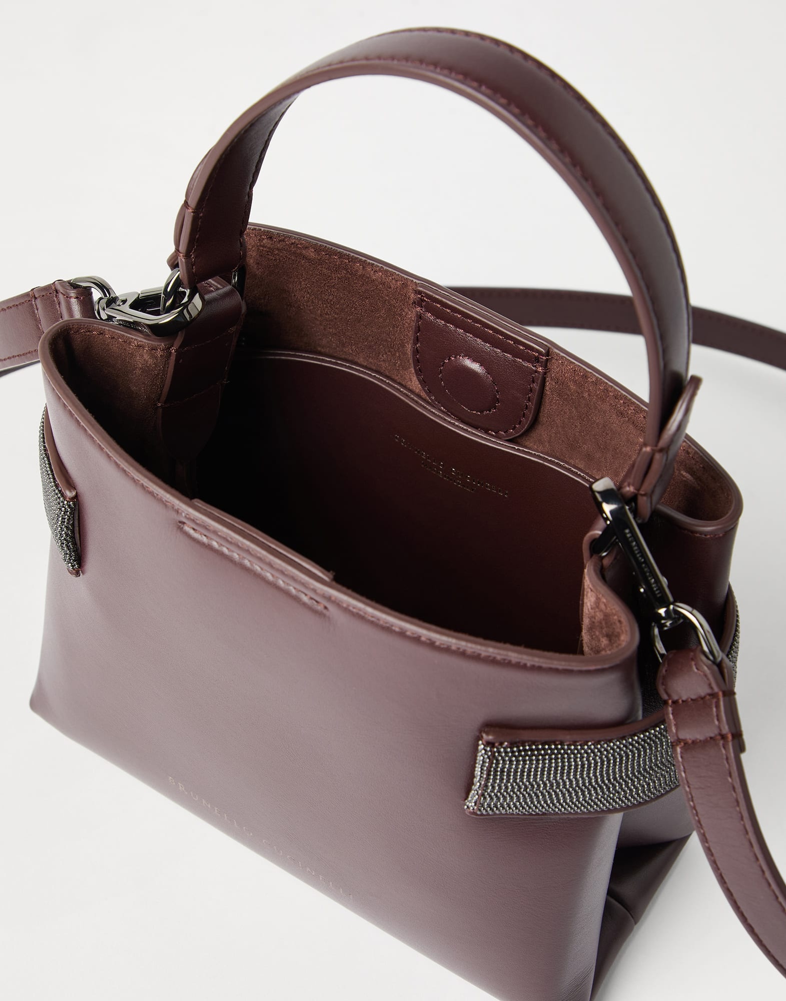 Essence small top-handle bag in calfskin with precious bands - 5