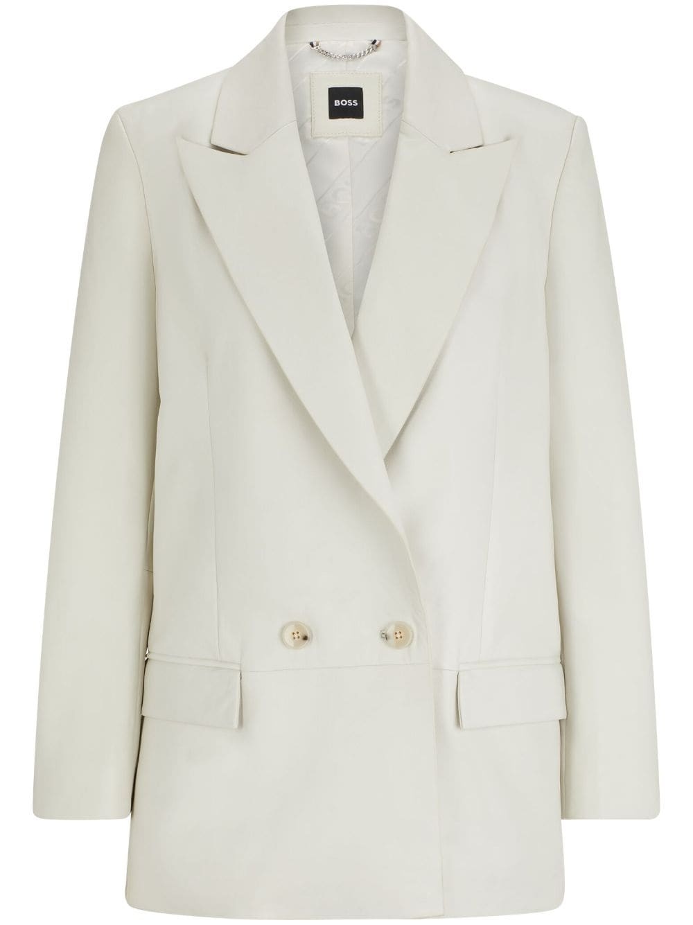 double-breasted leather blazer - 1