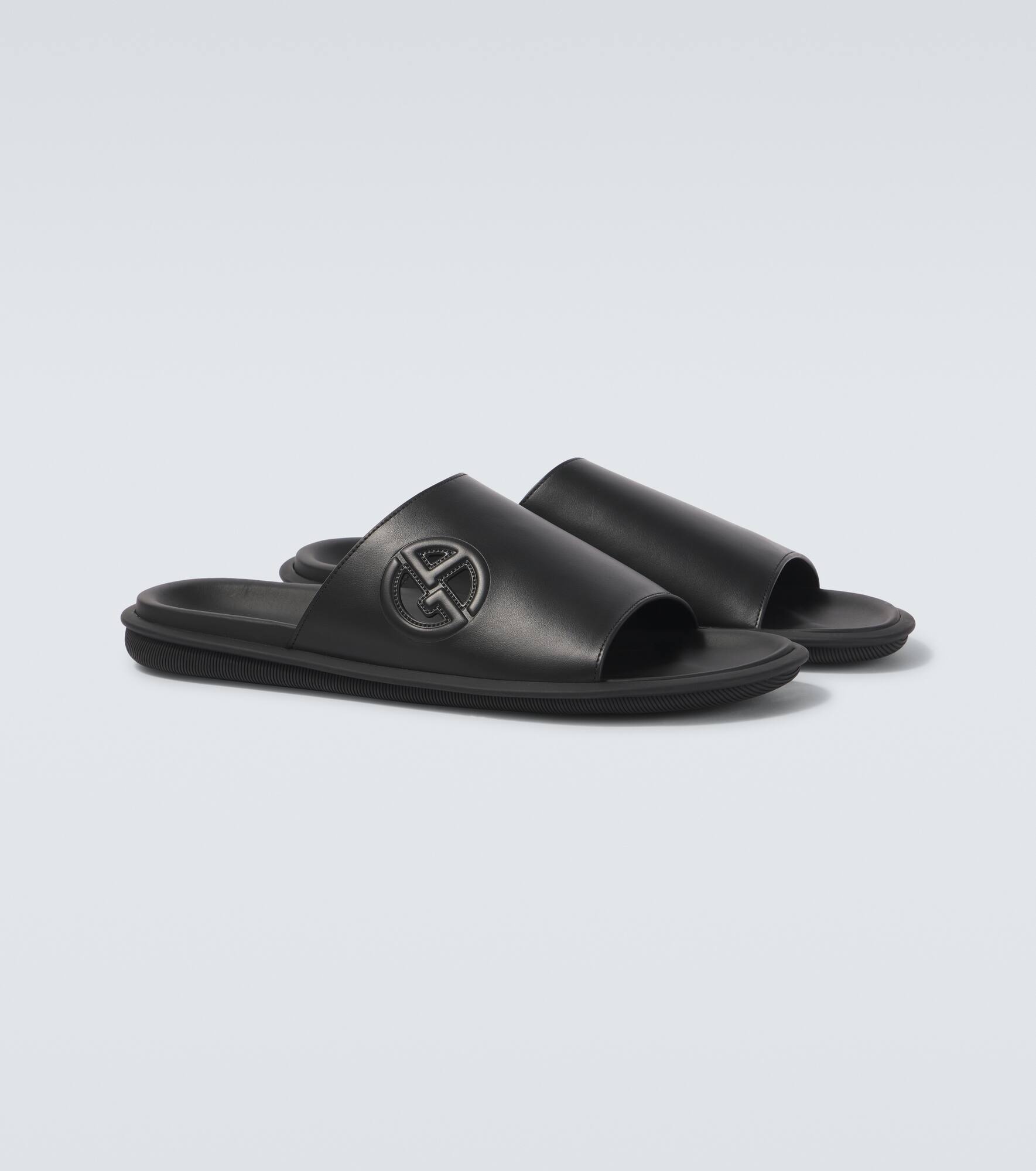 Logo embossed leather slides - 5