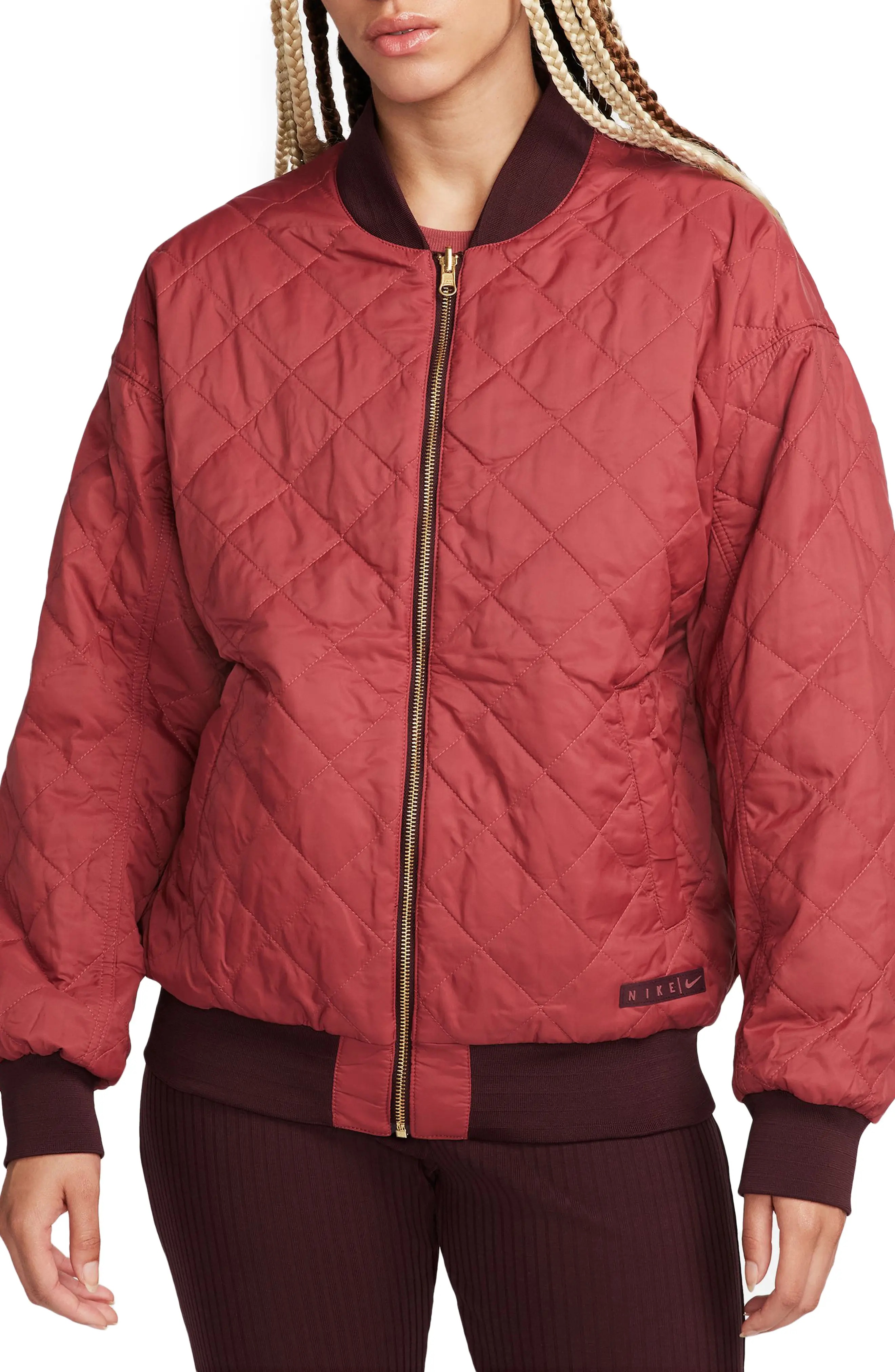 Sportswear Reversible Bomber Jacket in Burgundy Crush/Cedar - 1