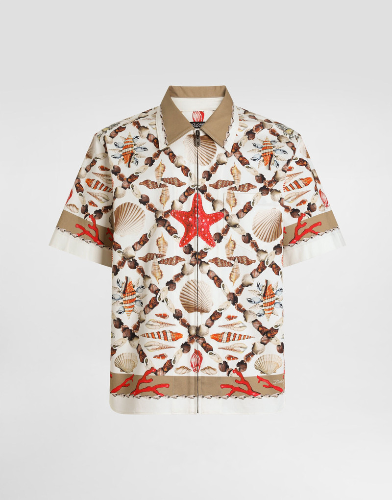 Shell-print stretch drill hawaii shirt 1