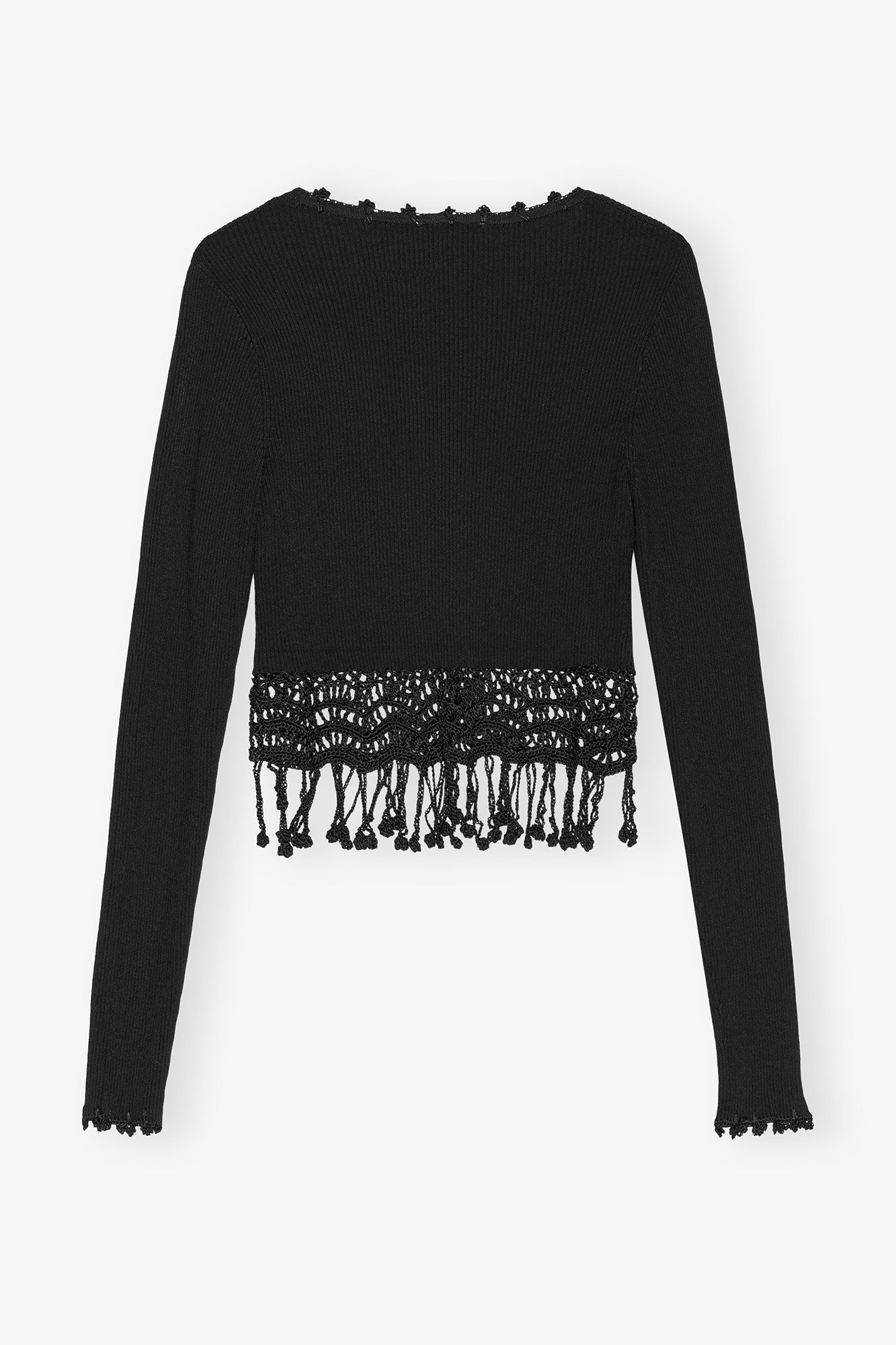 BLACK SHINY VISCOSE CROCHET CARDIGAN - 6