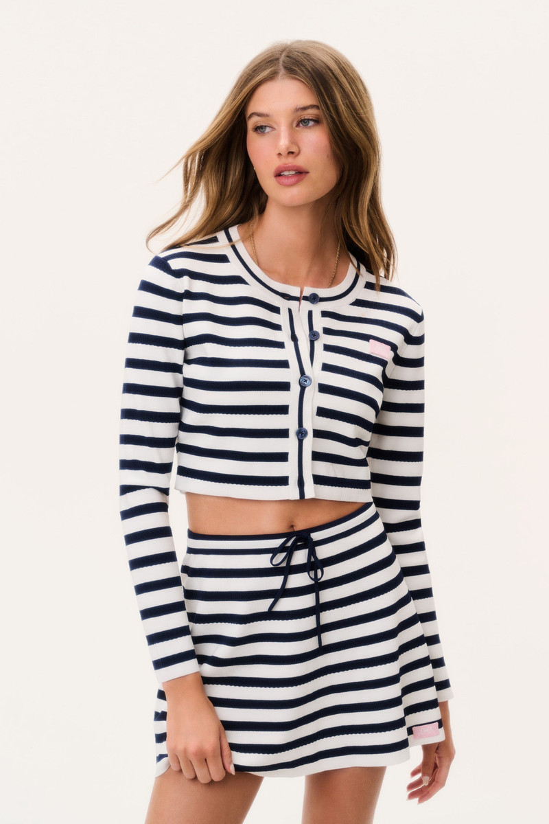 LoveShackFancy Avanette Striped Stretch Knit Cardigan outlook