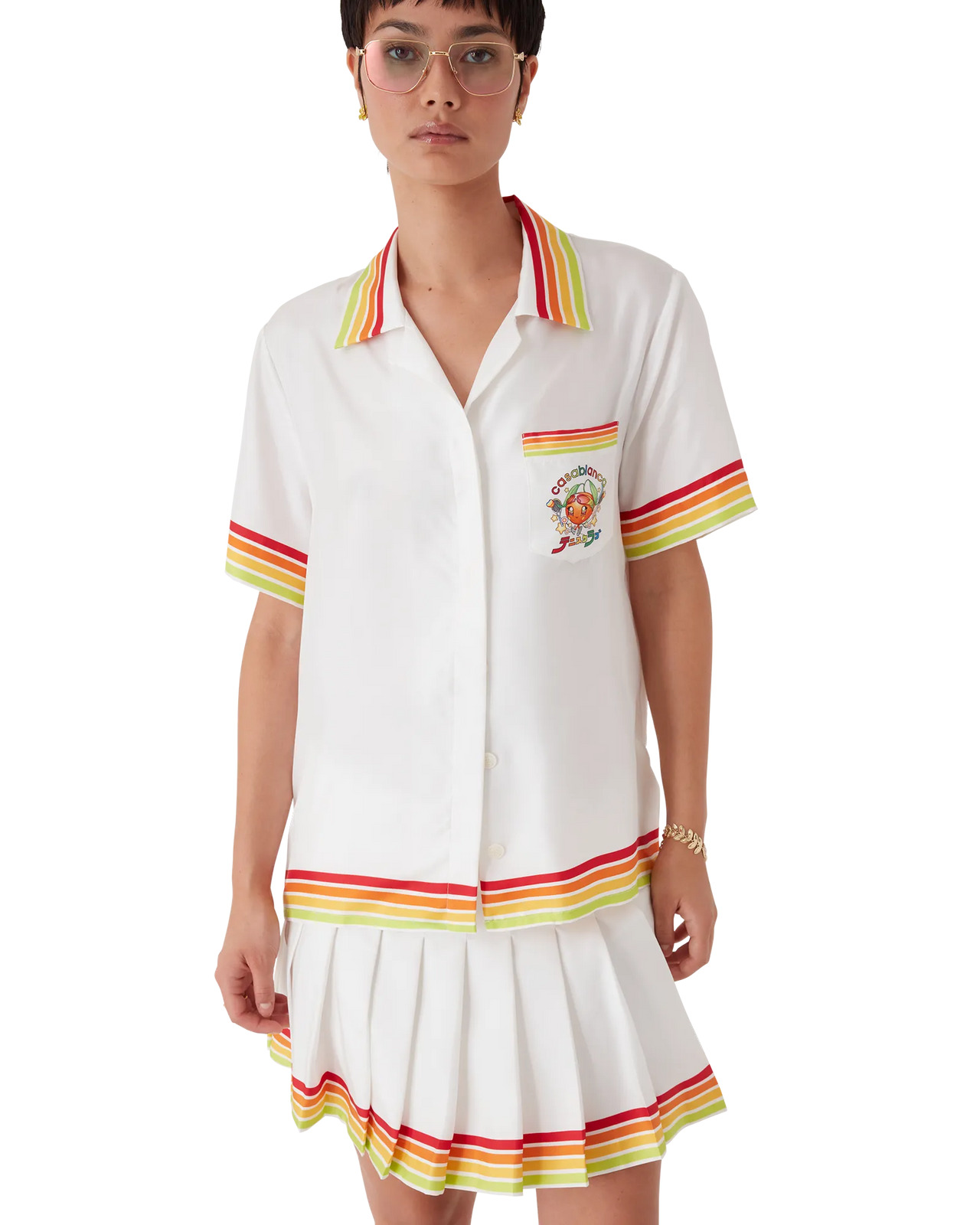 Orange Mascot Short Sleeve Silk Twill Shirt | Casablanca Paris - 2
