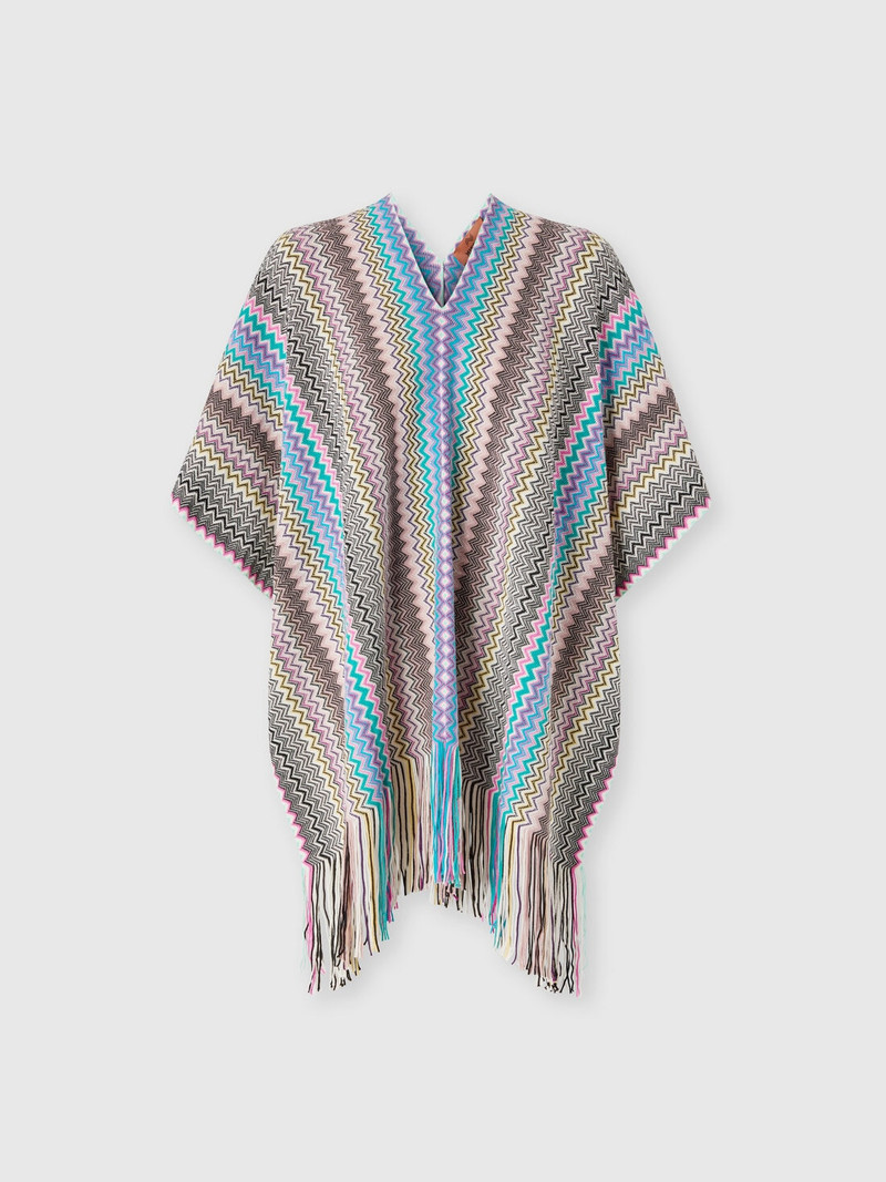Wool-blend zigzag poncho with fringes 1