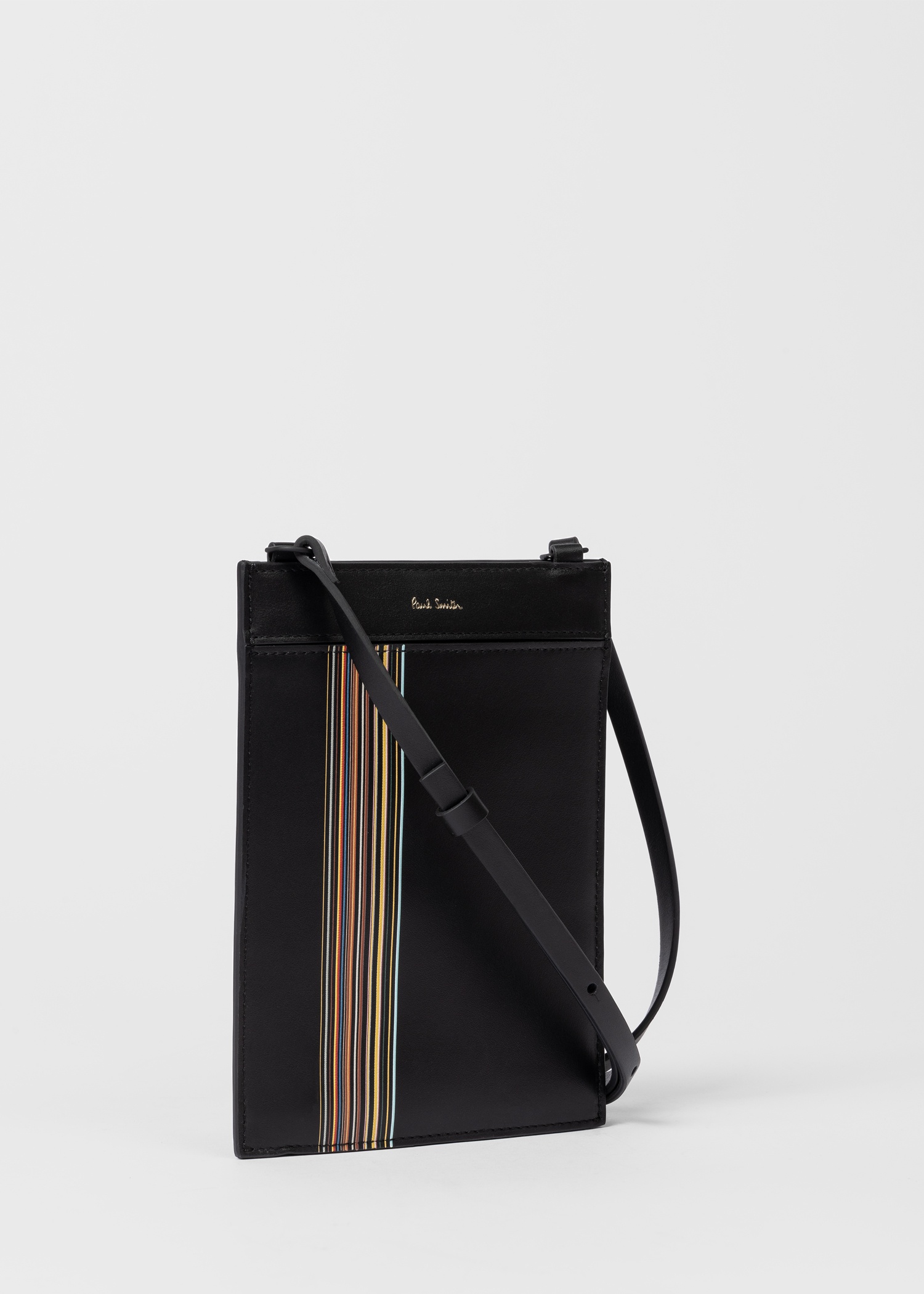 Black Leather 'Signature Stripe Block' Cross-Body Bag - 6