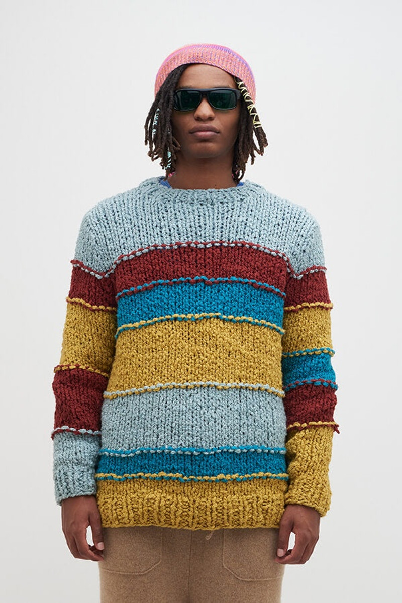 The Elder Statesman BOUCLE OUTSEAM STRIPE CREW outlook