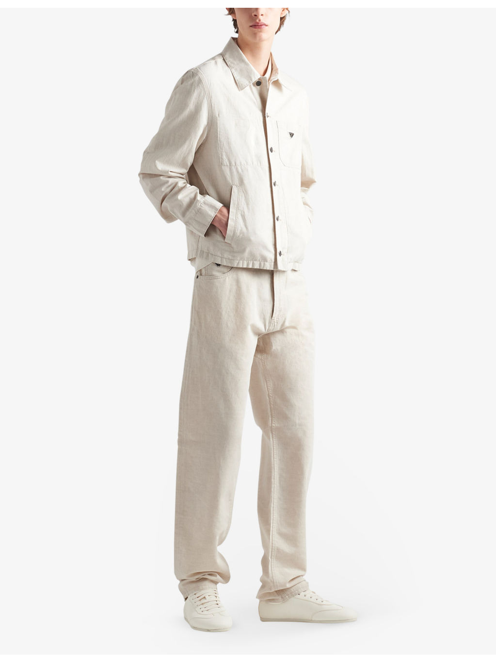 Branded-plaque chest-pocket cotton-blend jacket - 2
