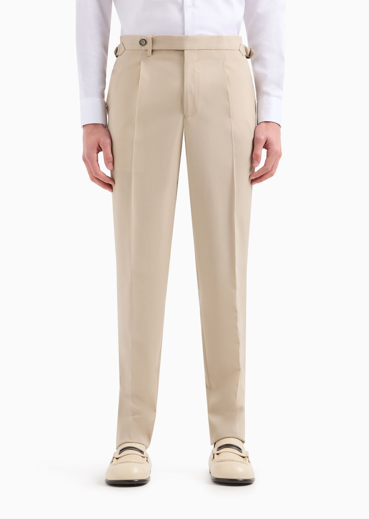 Trousers with a side strap in natural stretch tropical light wool - 2