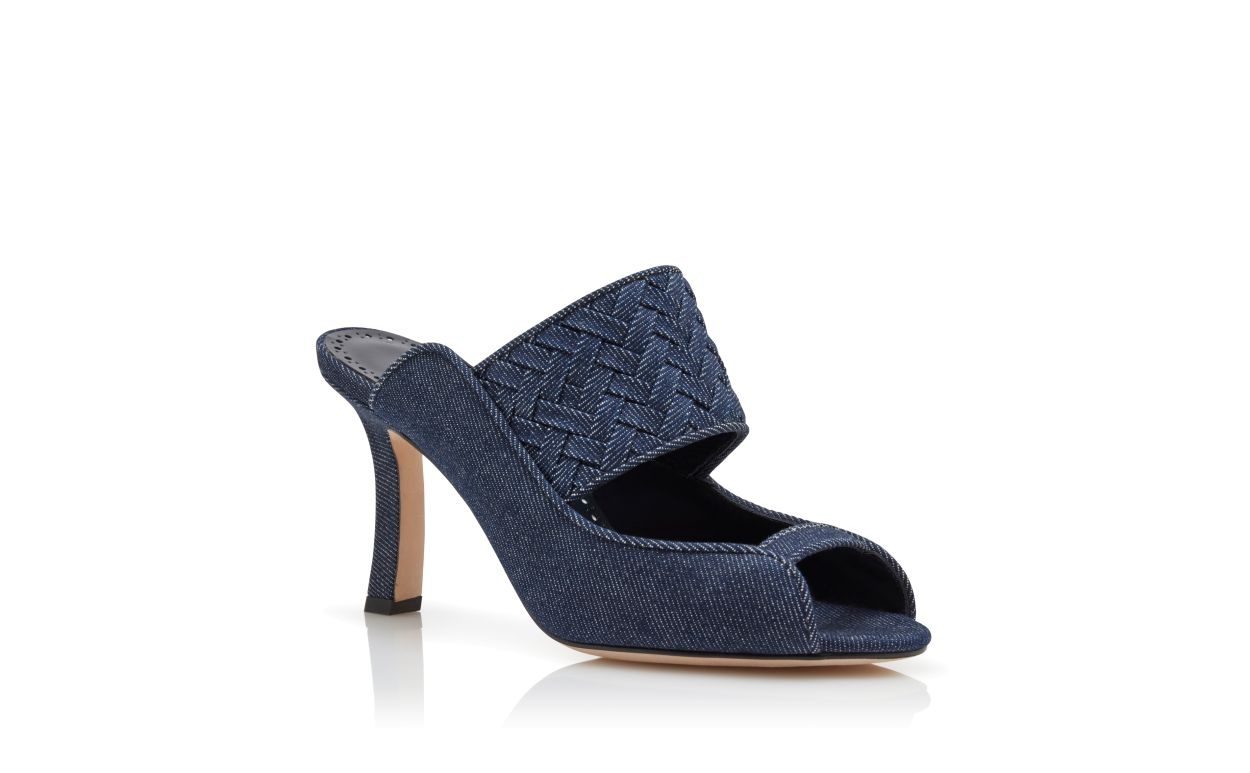 Dark Blue Chambray Open Toe Mules - 3