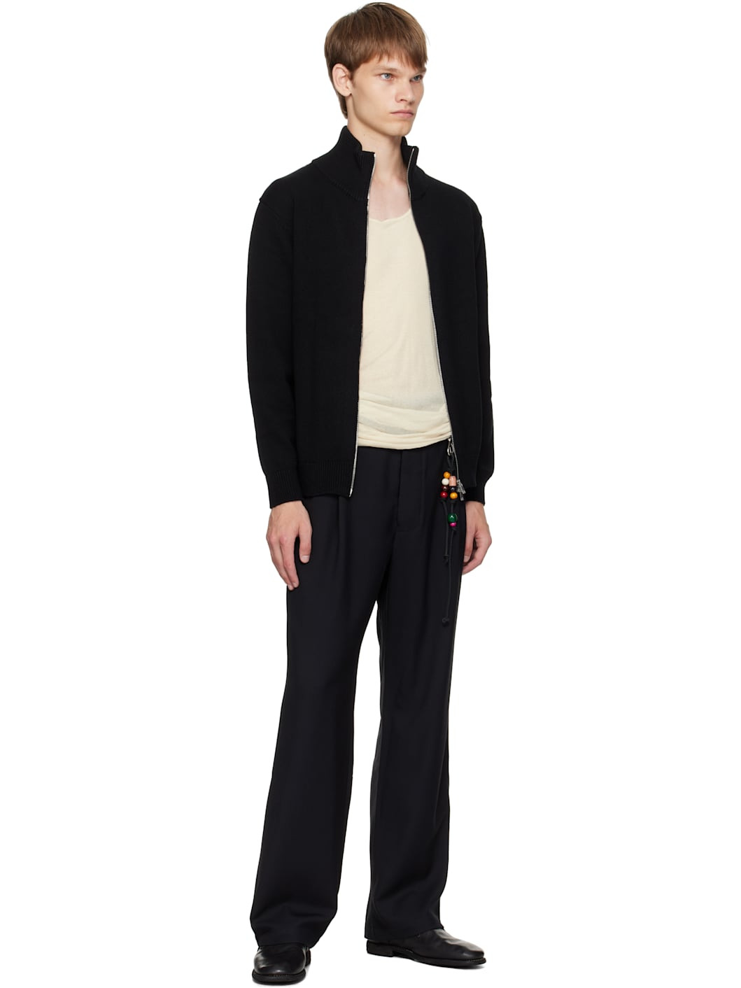 Black Loose Pleated Trousers - 4