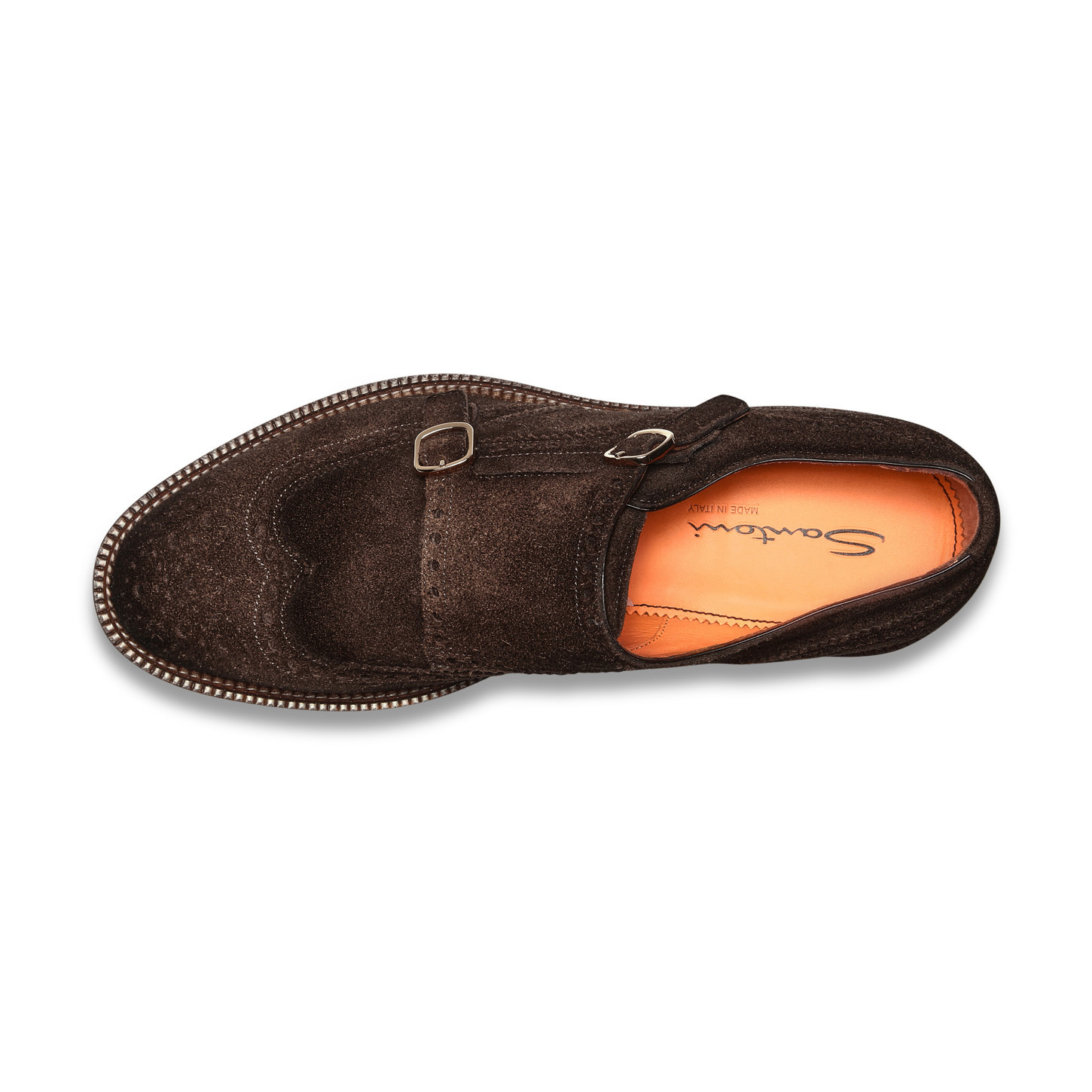 Men's dark brown suede double-buckle brogue shoe - 4