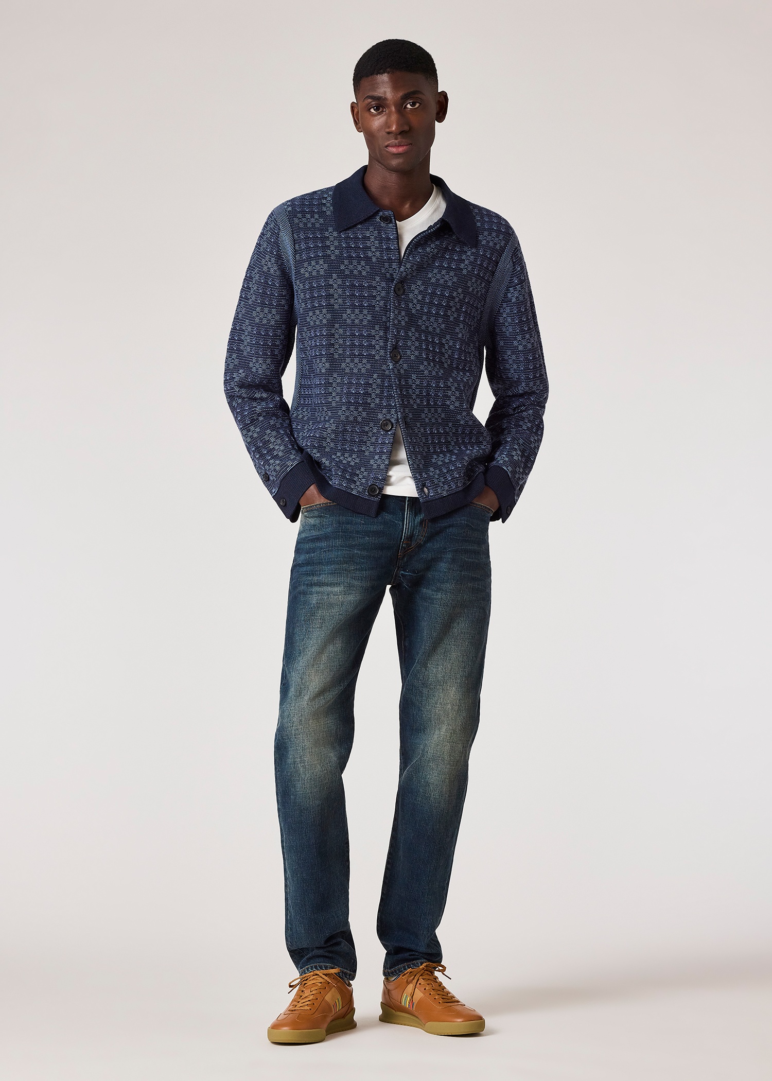 Navy Geo Cotton Cardigan - 4