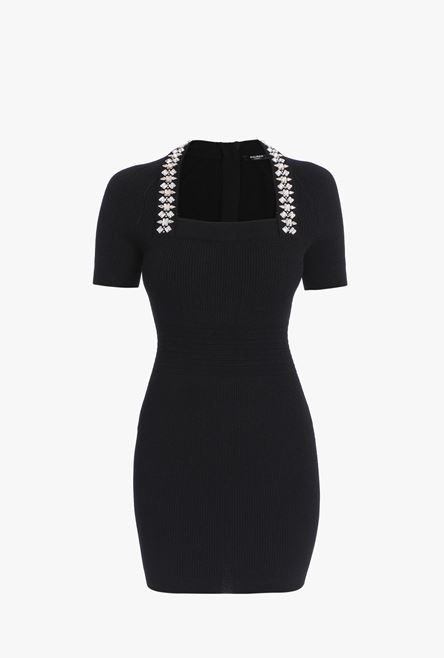 Short black knit dress with silver embroidery - 1