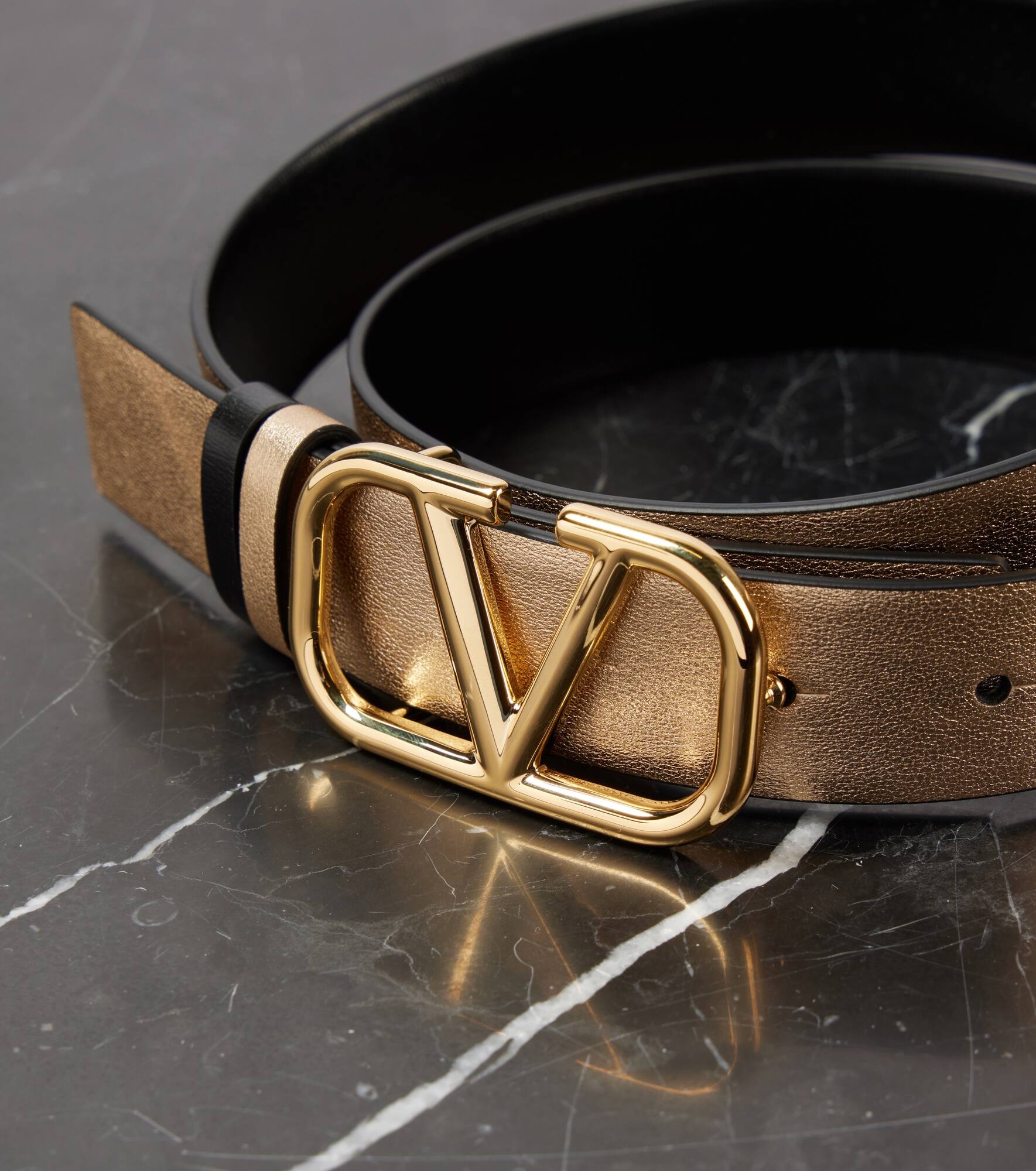 VLogo metallic leather belt - 3