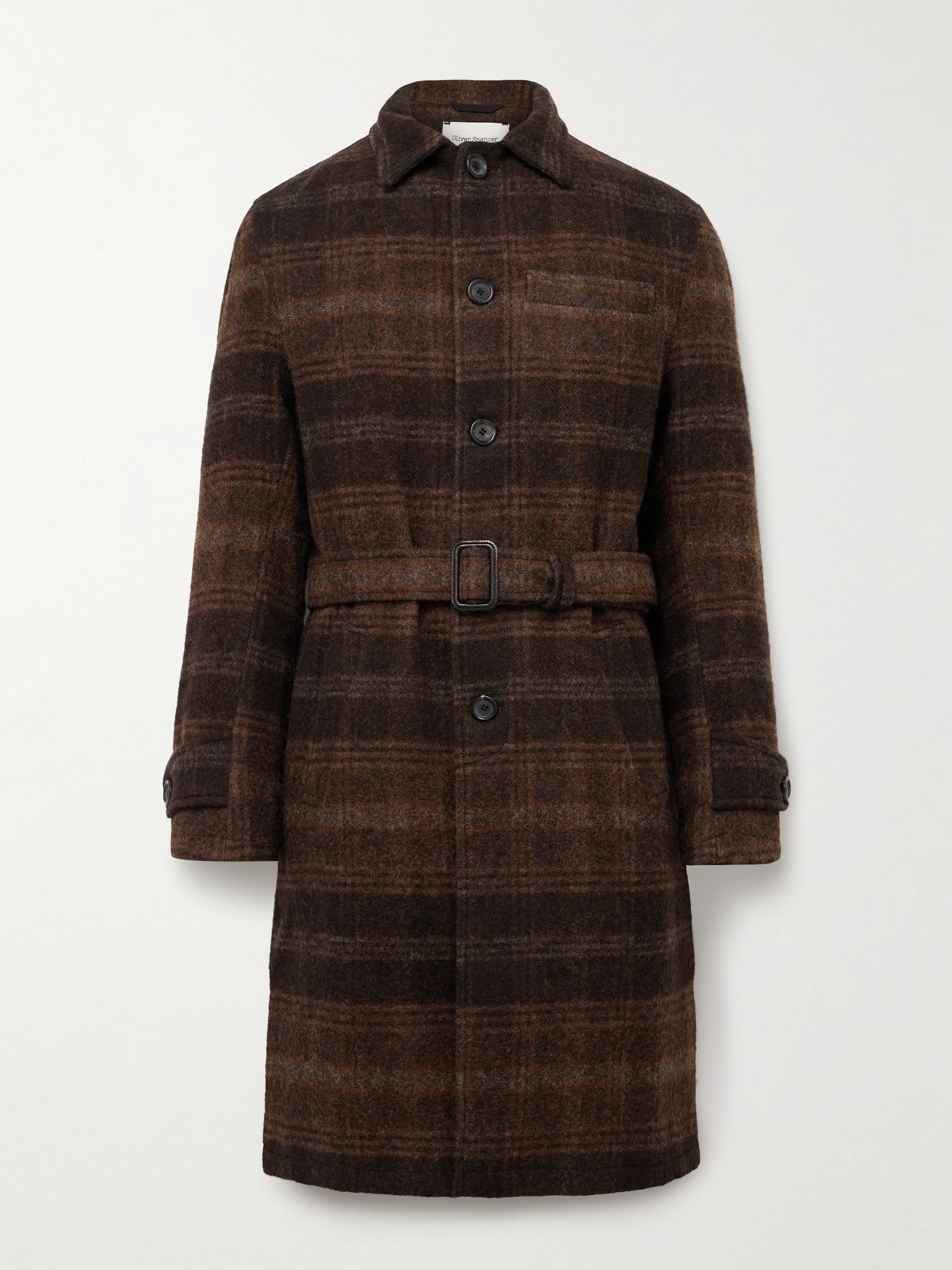 Grandpa Belted Checked Wool-Felt Coat Brown - 1