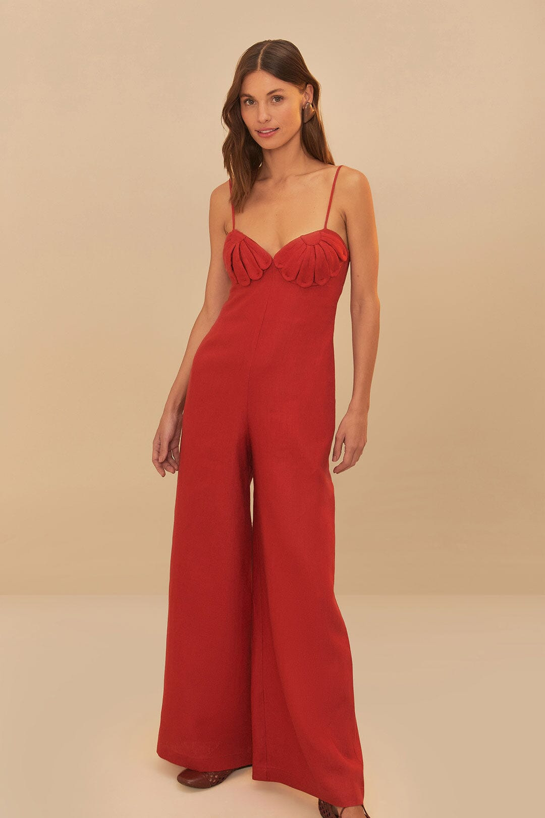 Red Petals Bodice Euroflax™ Premium Linen Jumpsuit - 2