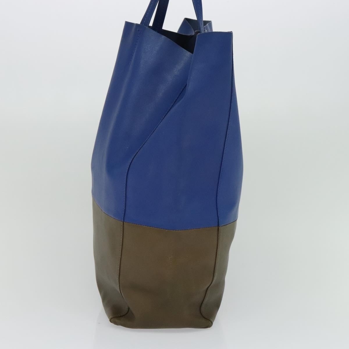 CELINE Vertical Cabas Hand Bag Leather Blue Brown - 5