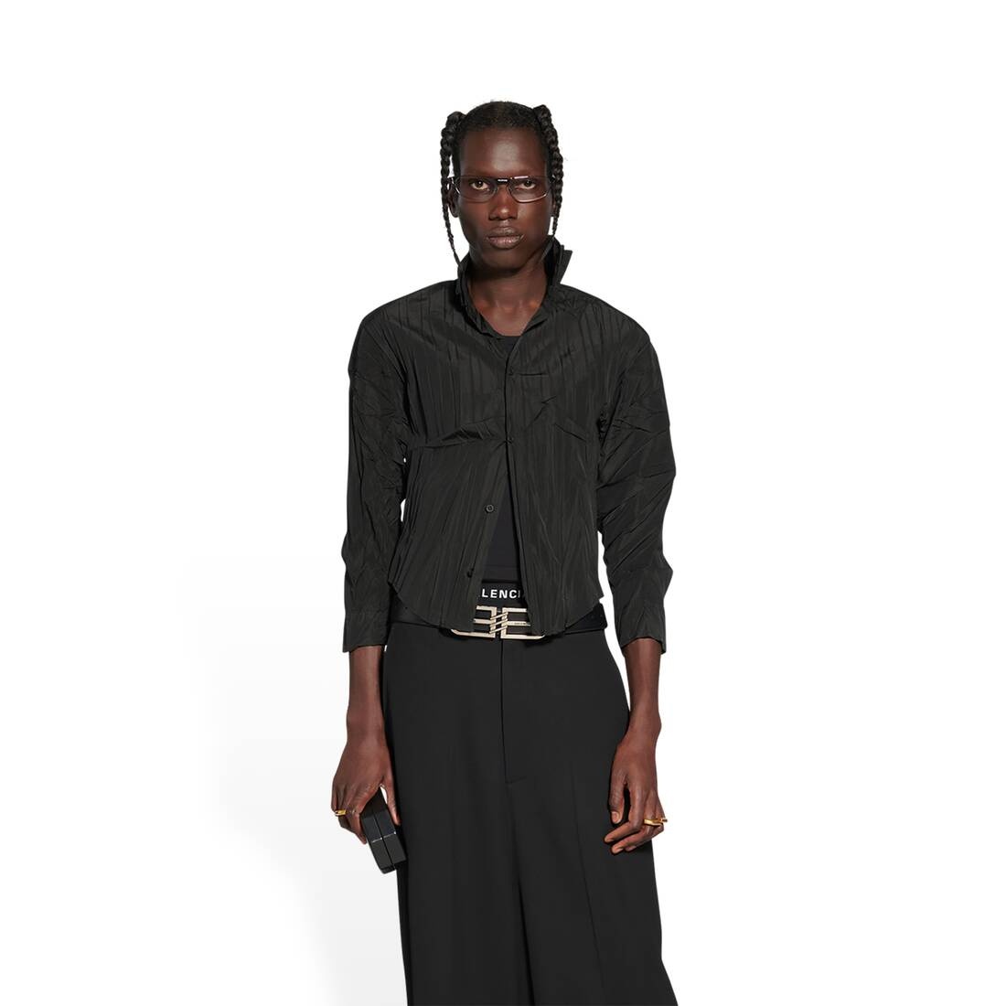 Men's Pleated Shrunk Shirt in Black - 5