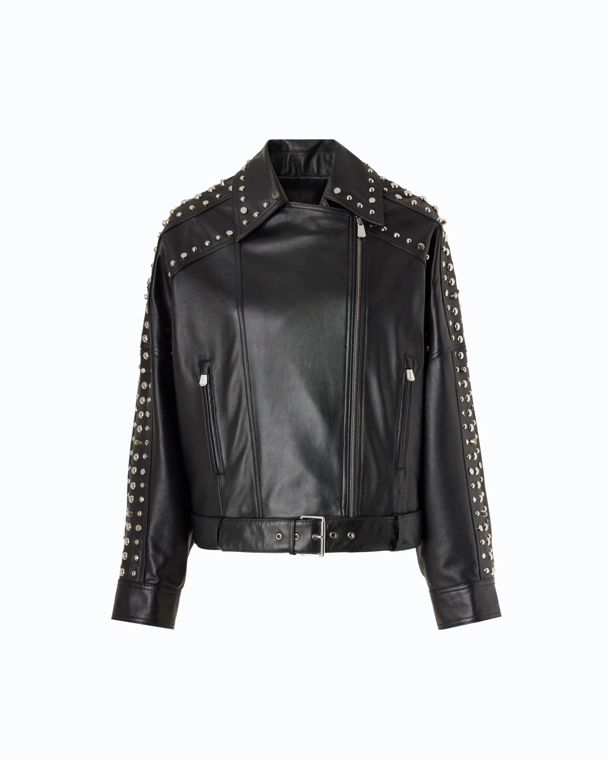 NAPPA LEATHER BIKER-STYLE JACKET WITH STUDS - 1