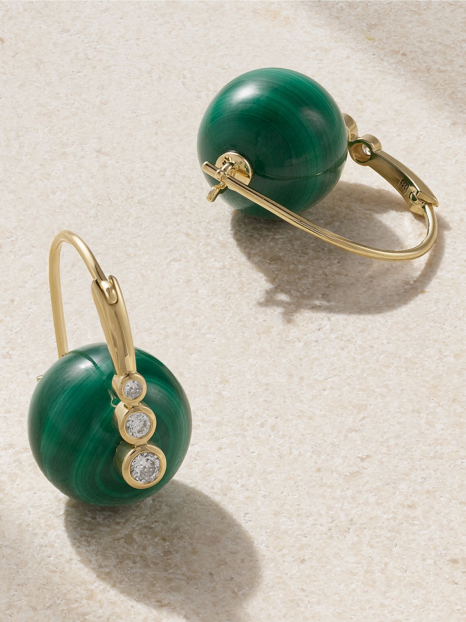 14-karat gold, malachite and diamond earrings Green - 3
